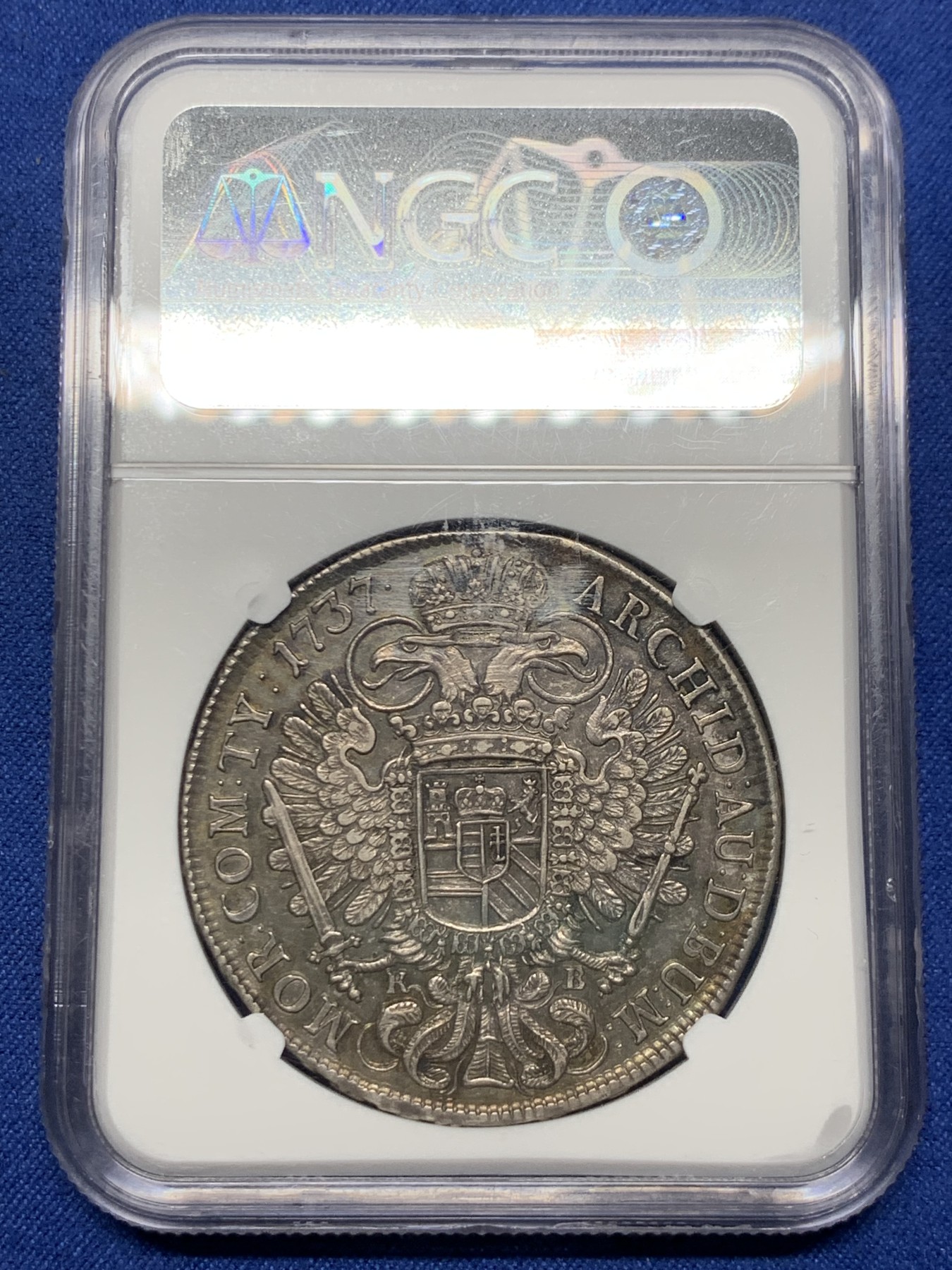 《竞宝斋》第259场-周日，周一 2场连拍 (全场包邮) NGC AU58 1737年 神圣罗马帝国匈牙利卡尔六世泰勒银币 老包浆有彩