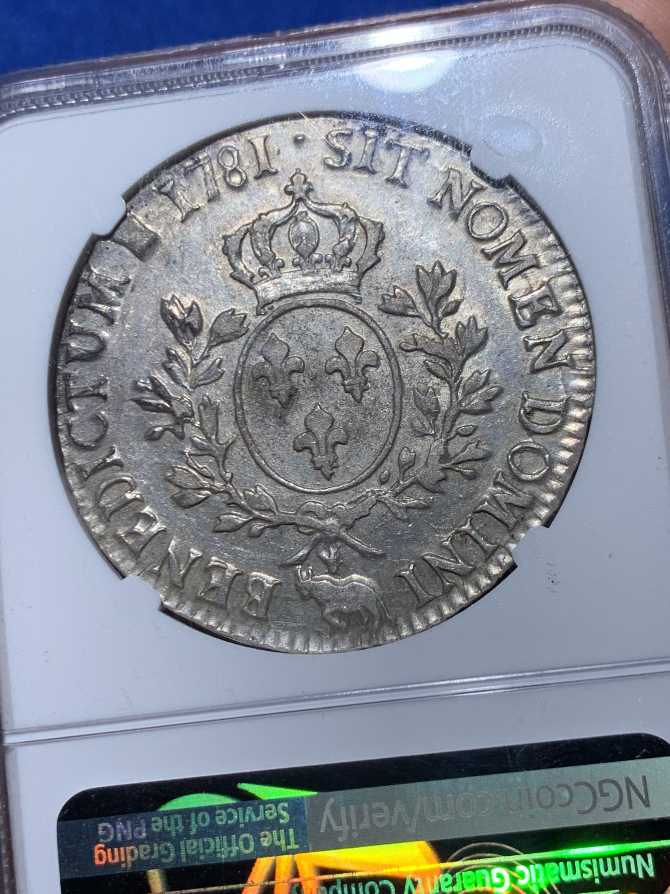 《竞宝斋》第259场-周日，周一 2场连拍 (全场包邮) NGC AU50 1781年法国路易十六埃居 牛标波城铸造，打制不错，没有减重痕，很难得的一枚路易十六