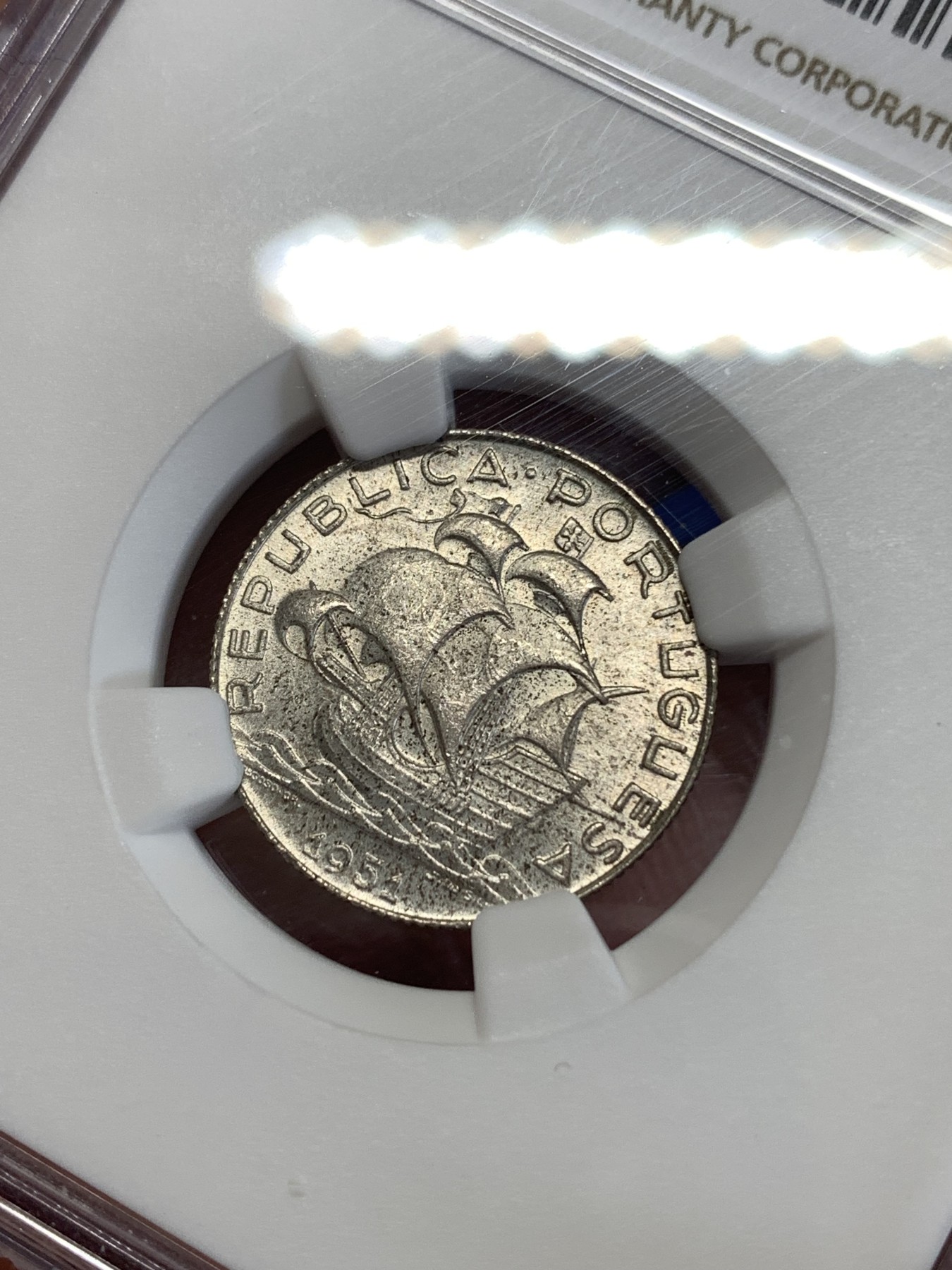 《竞宝斋》第259场-周日，周一 2场连拍 (全场包邮) NGC MS66 葡萄牙1951年帆船2.5埃斯库多银币