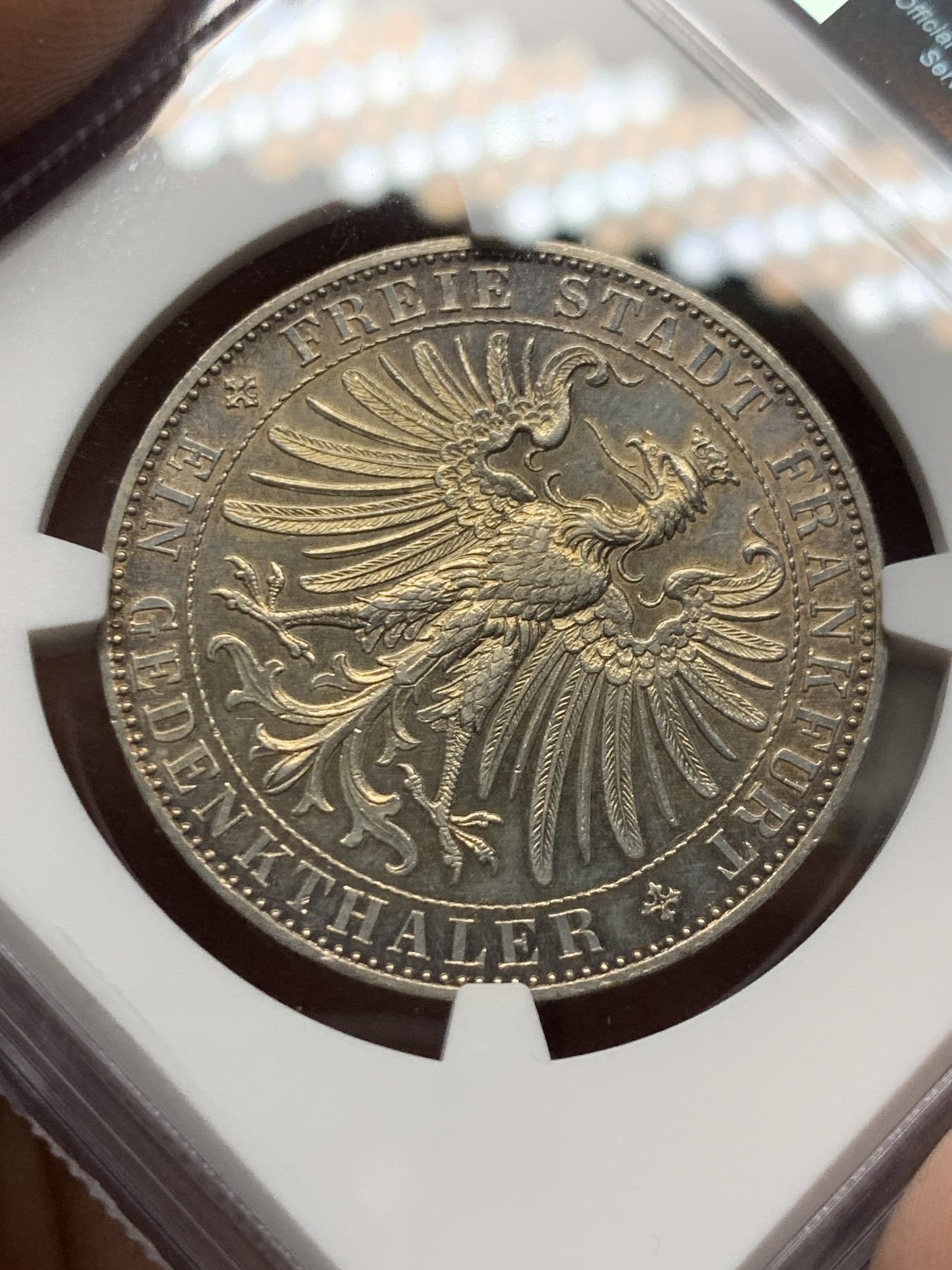 《竞宝斋》第259场-周日，周一 2场连拍 (全场包邮) NGC MS61 德国1863年法兰克福王子会议1泰勒银币