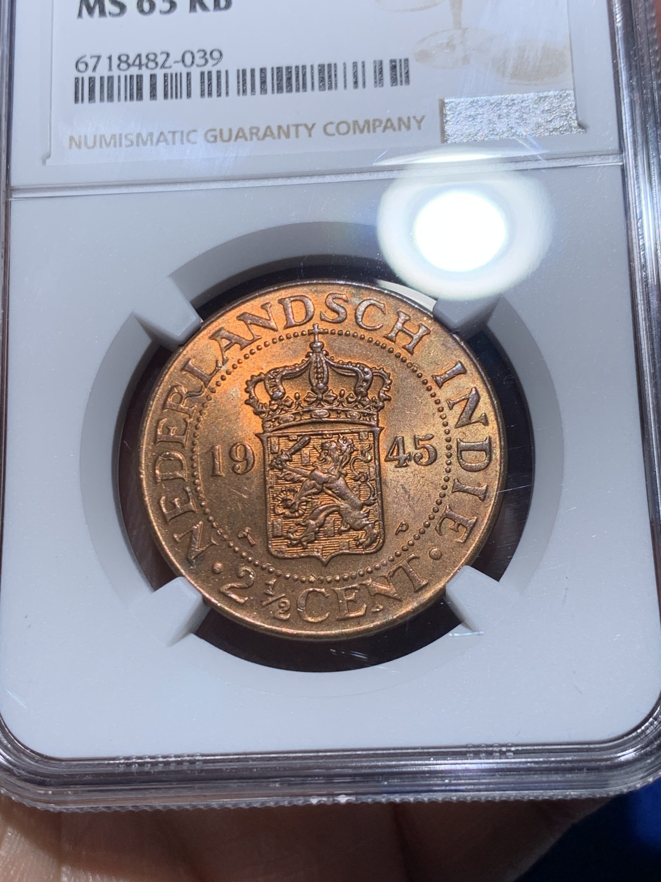 《竞宝斋》第259场-周日，周一 2场连拍 (全场包邮) NGC MS63RB 1945荷属东印度2.5C大铜币