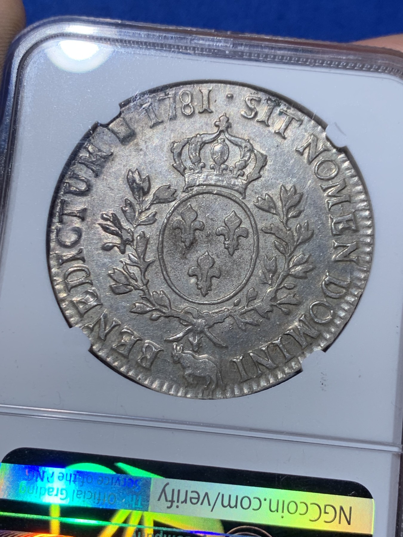 《竞宝斋》第259场-周日，周一 2场连拍 (全场包邮) NGC AU50 1781年法国路易十六埃居 牛标波城铸造，打制不错，没有减重痕，很难得的一枚路易十六