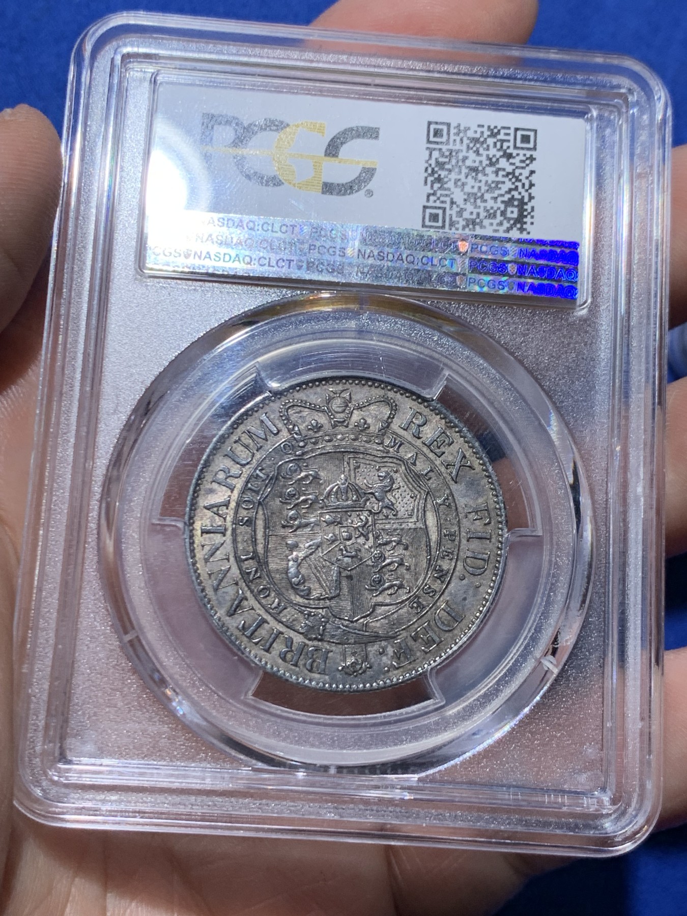 《竞宝斋》第259场-周日，周一 2场连拍 (全场包邮) PCGS AU58 英国 1817年 乔治三世 半克朗 小头版少 包浆舒服 味道一流