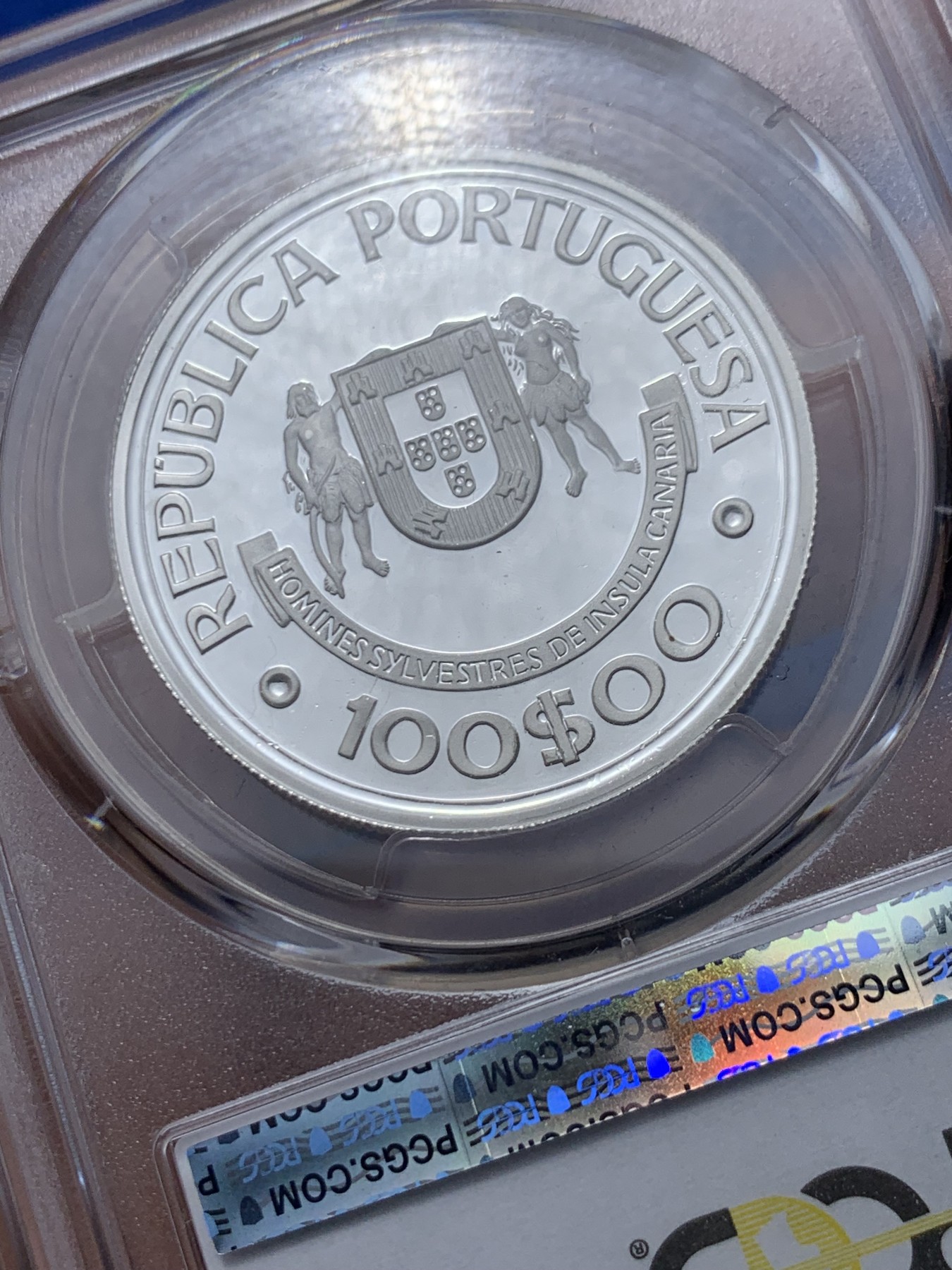 《竞宝斋》第259场-周日，周一 2场连拍 (全场包邮) PCGS金盾 PR69DCAM 葡萄牙1989年100埃斯库多精制银币 冠军分