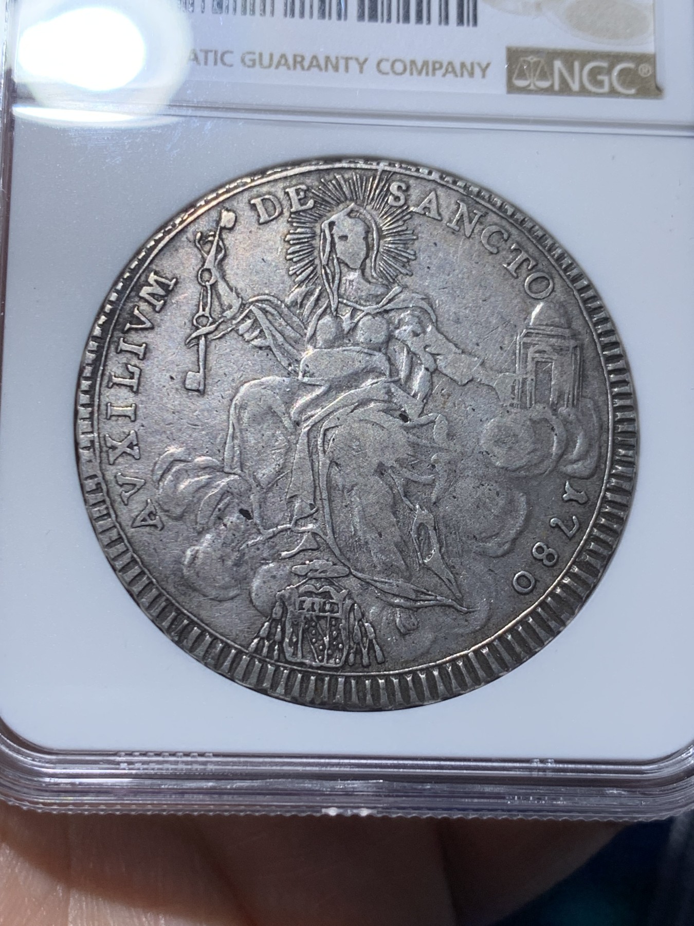 《竞宝斋》第259场-周日，周一 2场连拍 (全场包邮) NGC VFD 意大利教皇国1780年教皇庇护六世斯库多大银