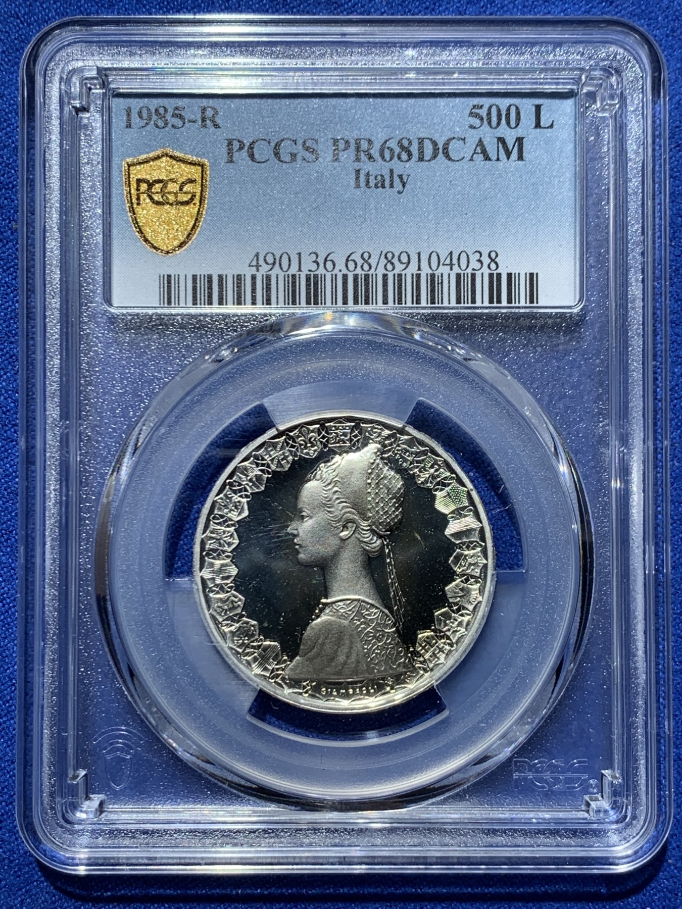 《竞宝斋》第259场-周日，周一 2场连拍 (全场包邮) 亚军分 PCGS PR68DCAM 意大利 1985年 精制 帆船少女 500里拉银币 首年发行 发行量仅15000枚