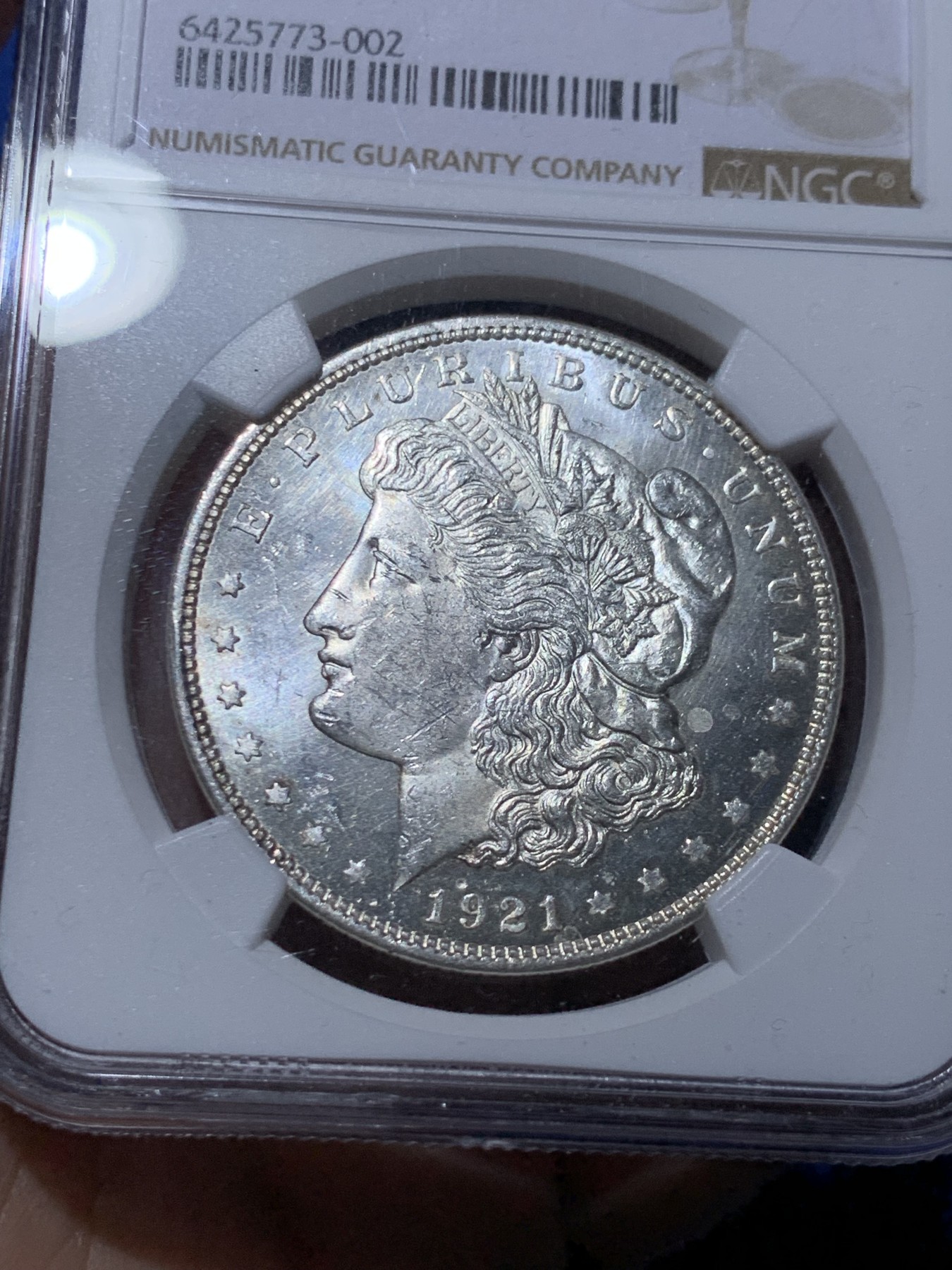 《竞宝斋》第259场-周日，周一 2场连拍 (全场包邮) NGC MS63 美国 1921年 摩根银币 镜面底板 同分中的战斗机