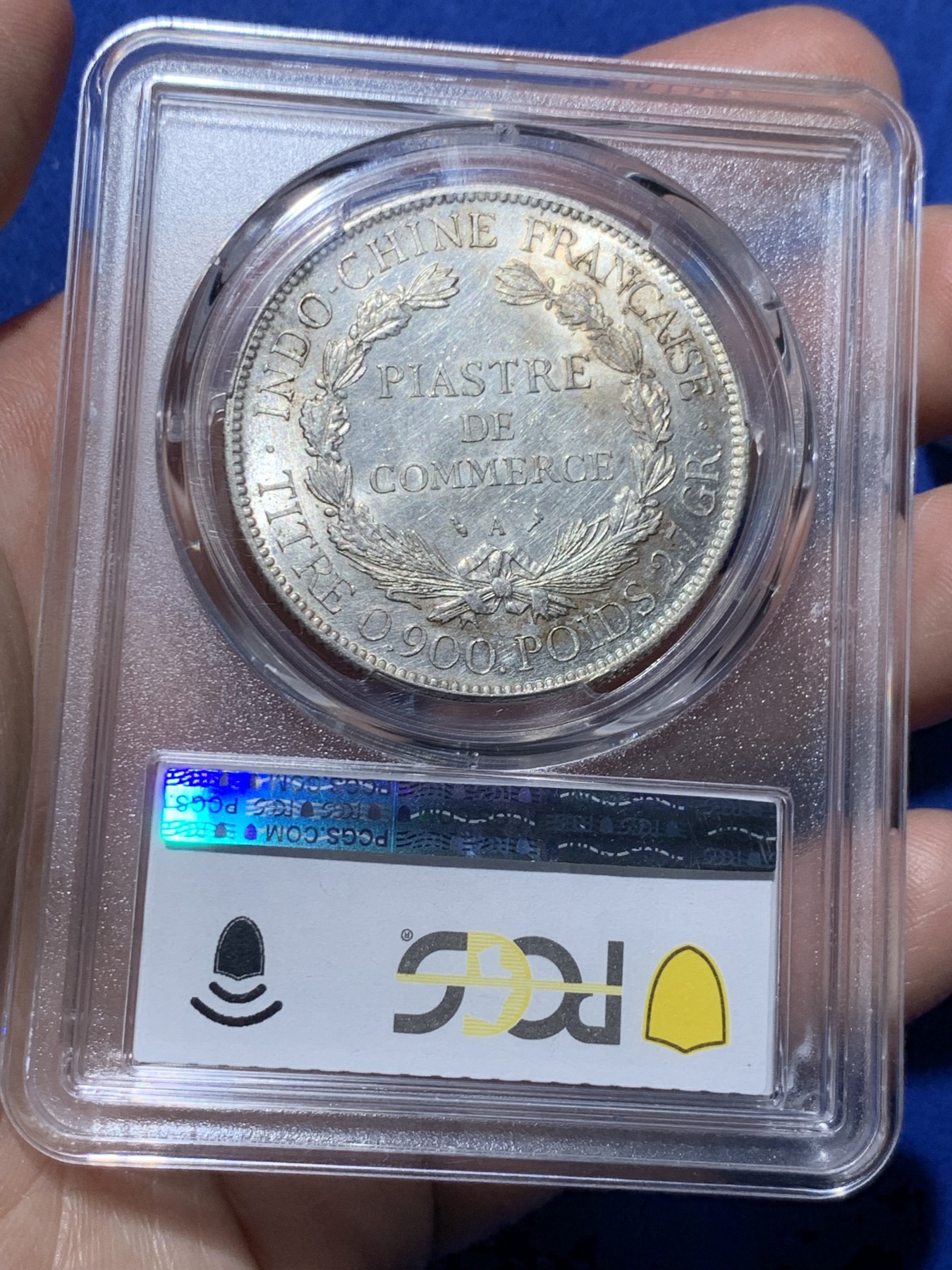 《竞宝斋》第259场-周日，周一 2场连拍 (全场包邮) PCGS AU58 法属印支1907A坐洋1P大银币，面部细节完整，砸盒重评后UNC变成了au。