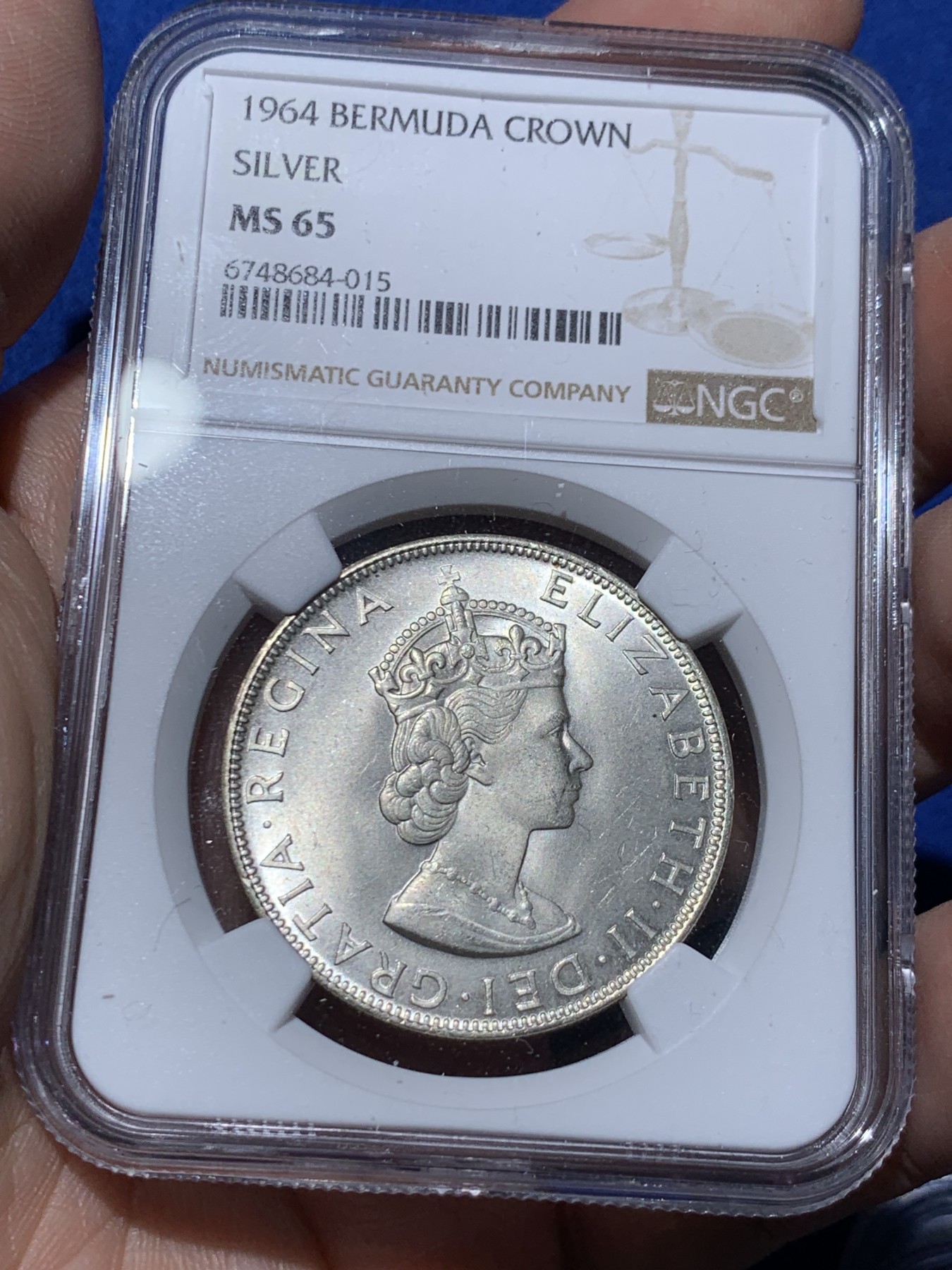 《竞宝斋》第259场-周日，周一 2场连拍 (全场包邮) NGC MS65 英属百慕大1964年伊丽莎白二世青年头像1克朗银币 经典女王头像