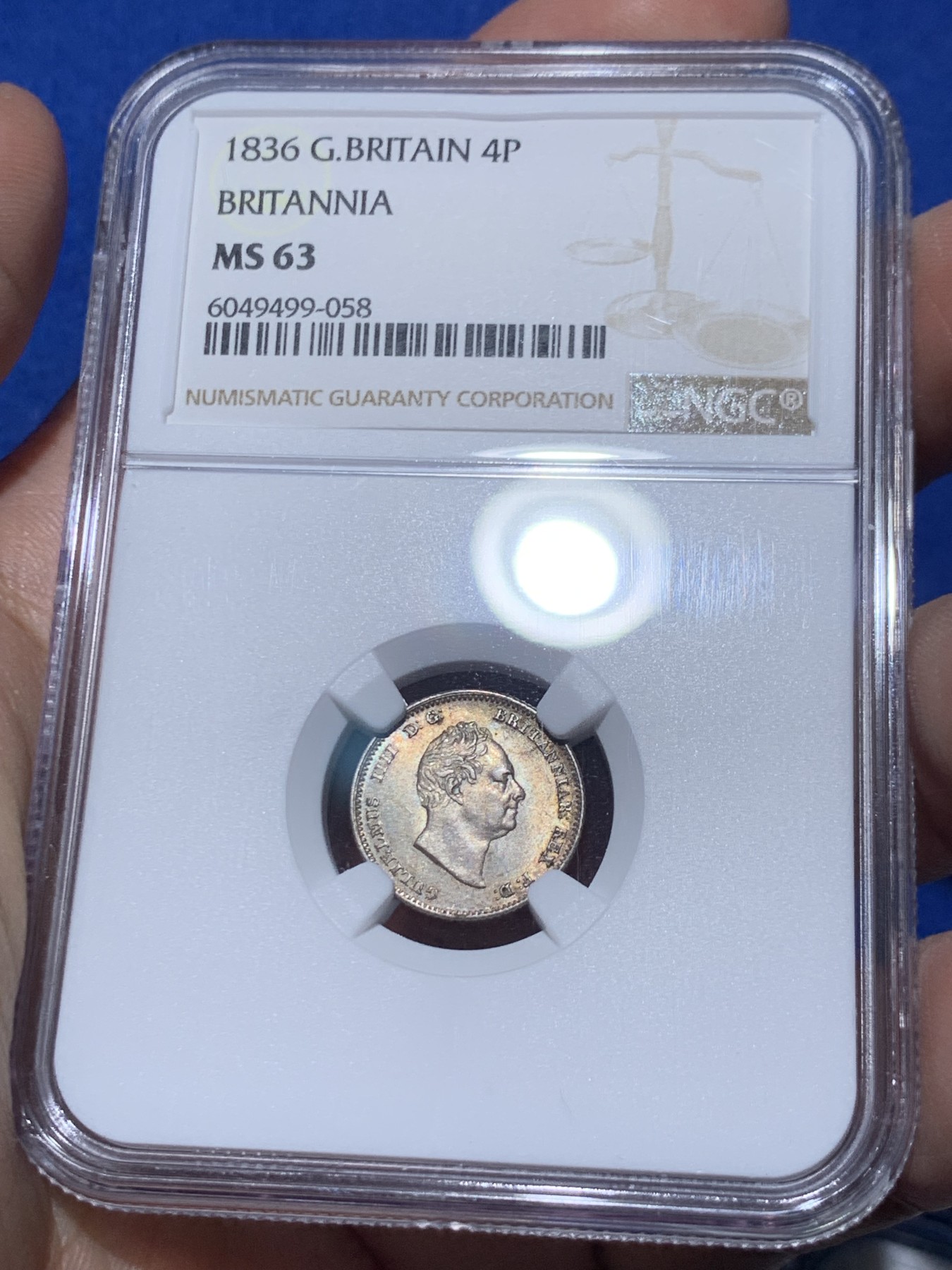 《竞宝斋》第259场-周日，周一 2场连拍 (全场包邮) NGC MS63 1836年英国威廉四世4便士银币 不列颠女神坐像版 主要用于英属圭亚那