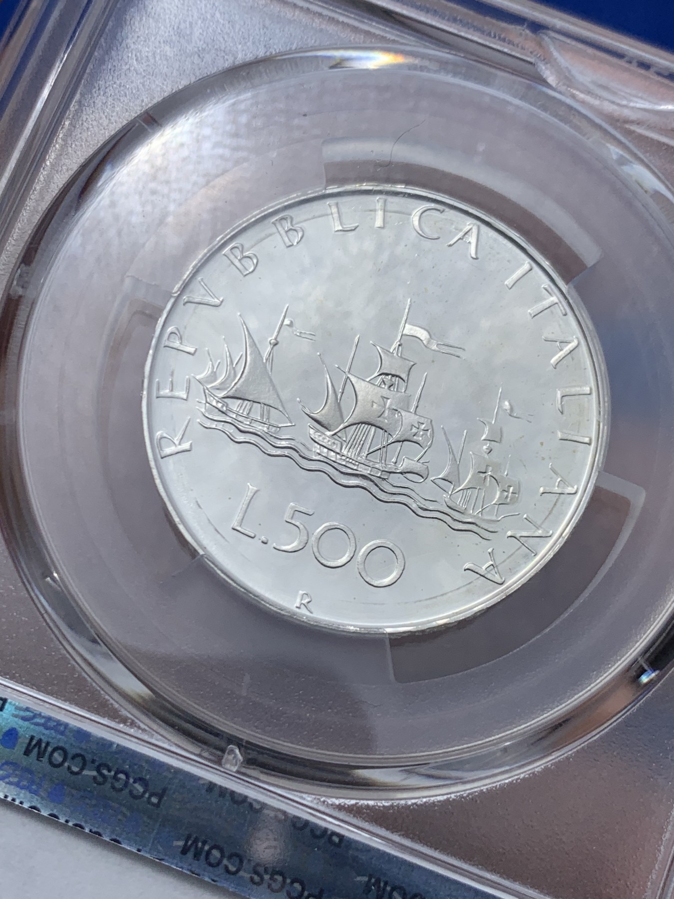 《竞宝斋》第259场-周日，周一 2场连拍 (全场包邮) 亚军分 PCGS PR68DCAM 意大利 1985年 精制 帆船少女 500里拉银币 首年发行 发行量仅15000枚