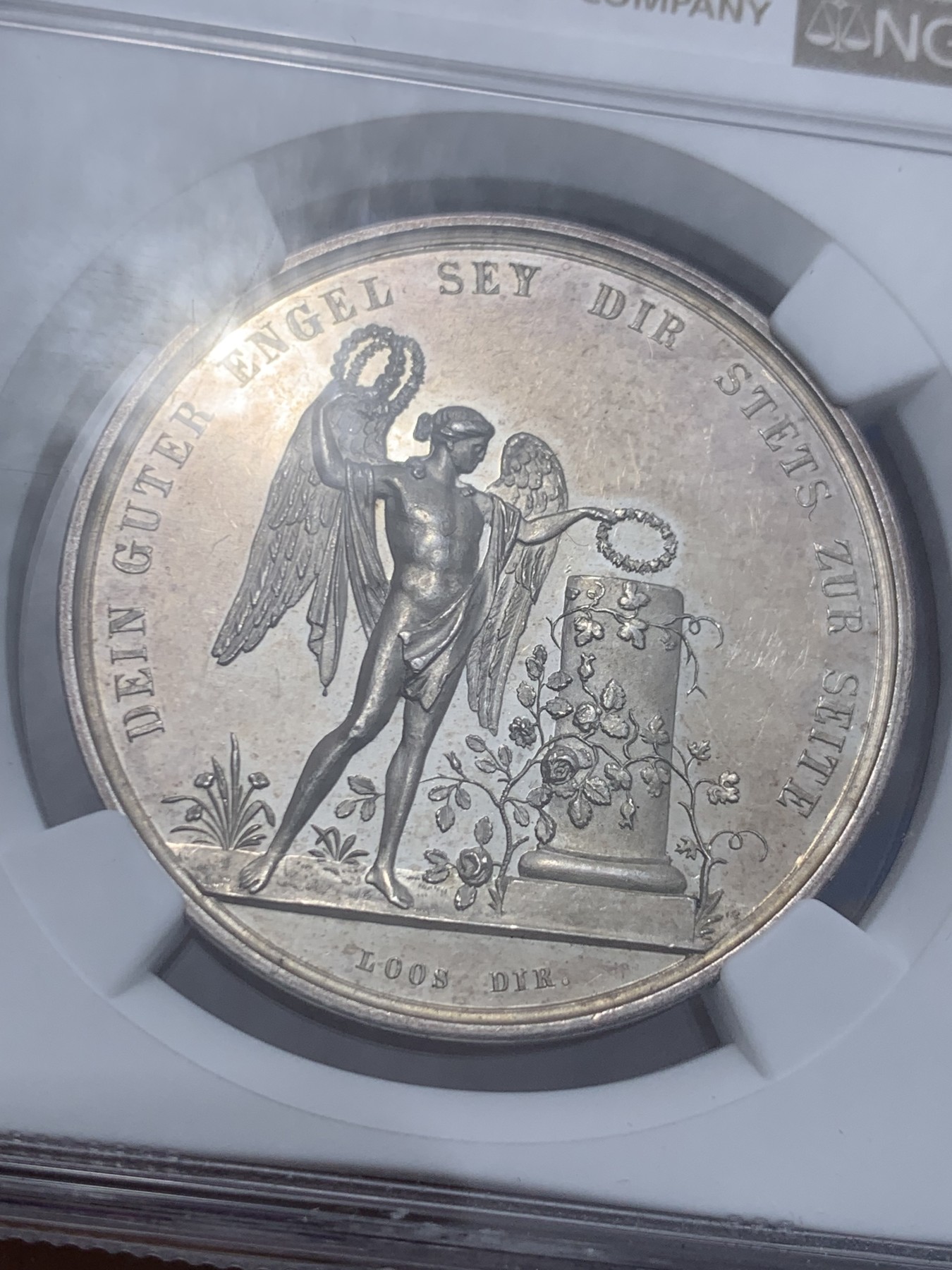 《竞宝斋》第259场-周日，周一 2场连拍 (全场包邮) NGC MS62 1800年德国新世纪美好祝愿银章 祝福友谊地久天长！名家Loos作品 PL底板 细节丰富