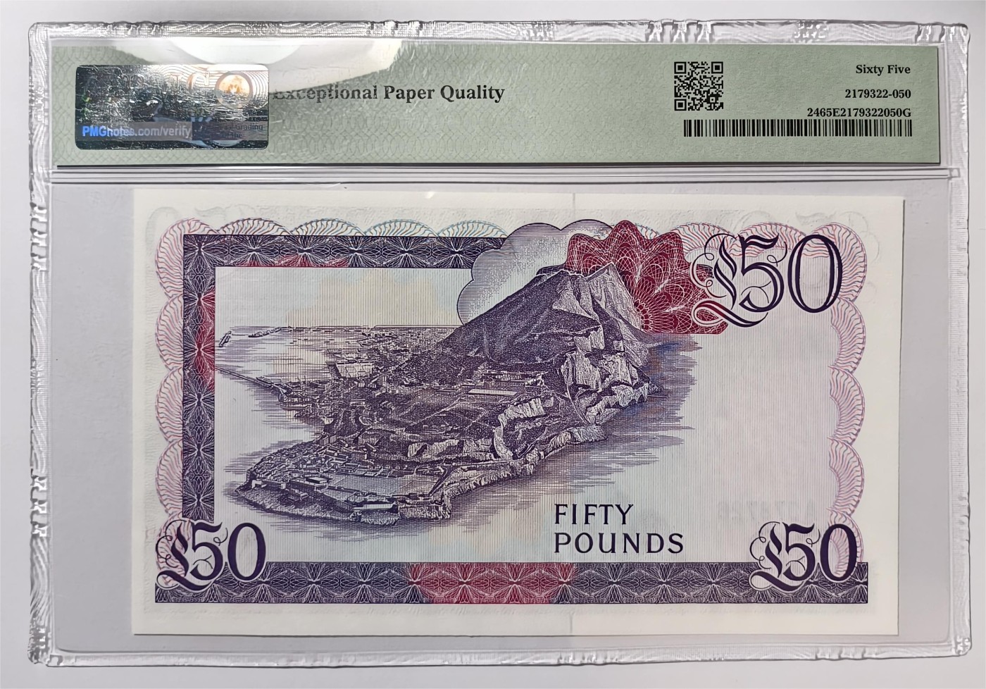 紫瑗钱币——第339期拍卖——纸币场 【首发A冠 PMG 65EPQ】 直布罗陀 1986年 伊丽莎白二世 高冠 50镑 (P-24)