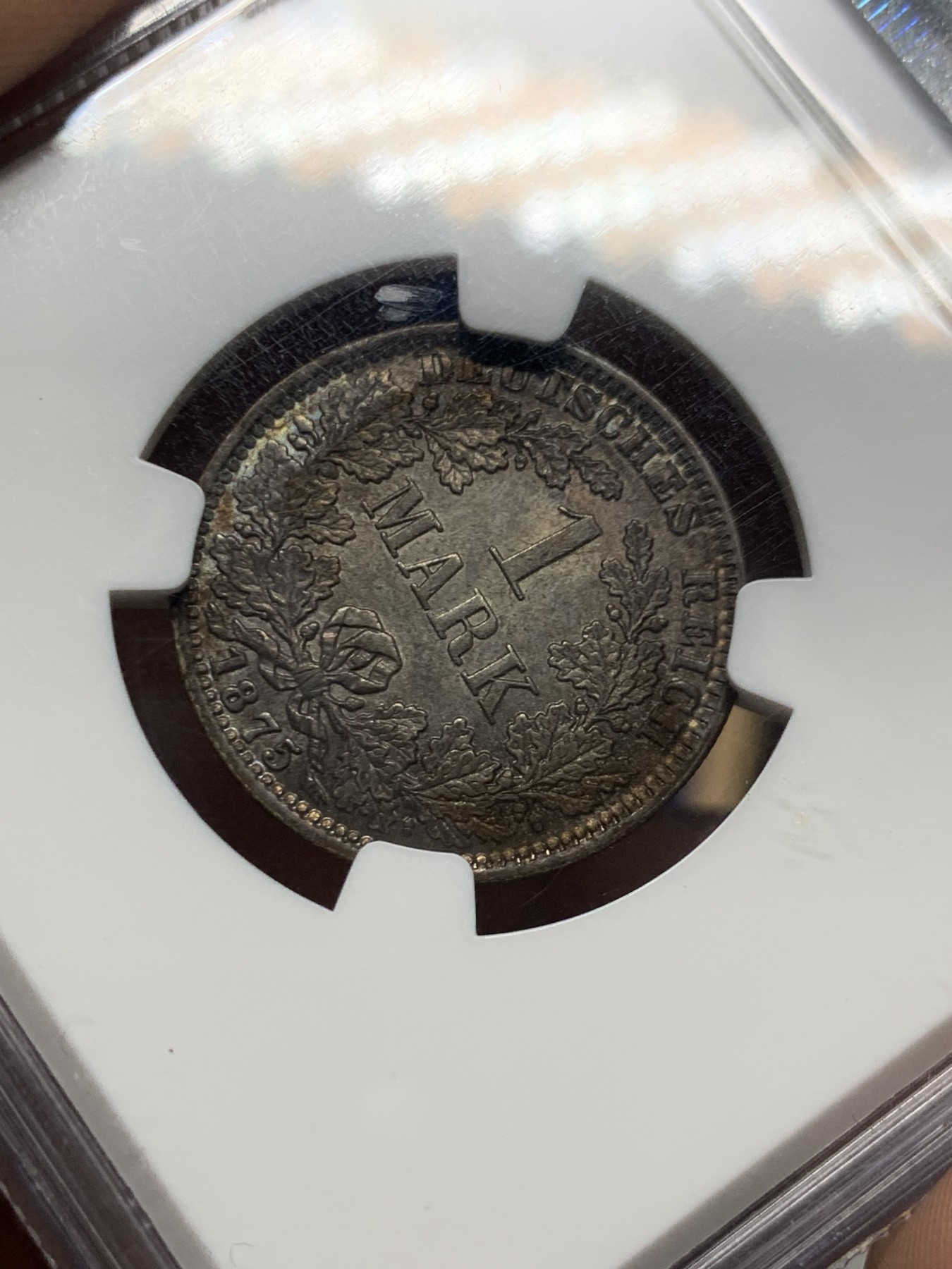 《竞宝斋》第259场-周日，周一 2场连拍 (全场包邮) NGC MS64 德国 1875年 短翅 1马克 银币 老黑彩 流通充分的品种 MS很少 被低估的品种