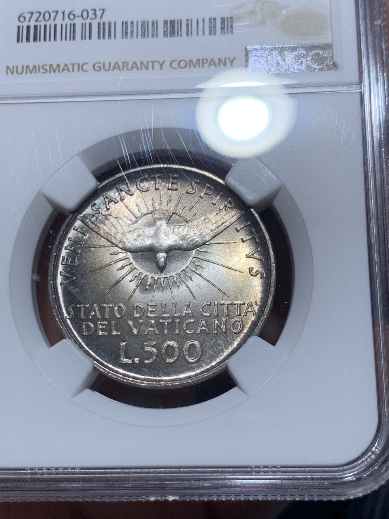 《竞宝斋》第259场-周日，周一 2场连拍 (全场包邮) NGC MS63 梵蒂冈1958年教皇缺位500里拉银币