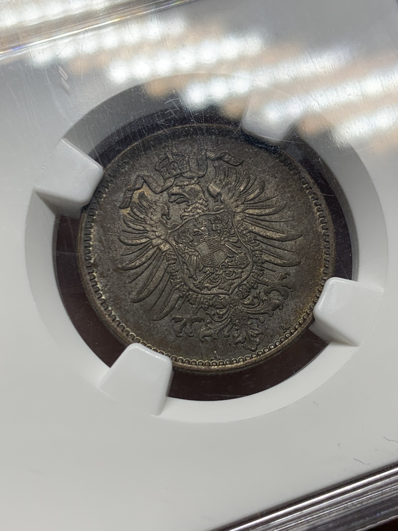 《竞宝斋》第259场-周日，周一 2场连拍 (全场包邮) NGC MS64 德国 1875年 短翅 1马克 银币 老黑彩 流通充分的品种 MS很少 被低估的品种