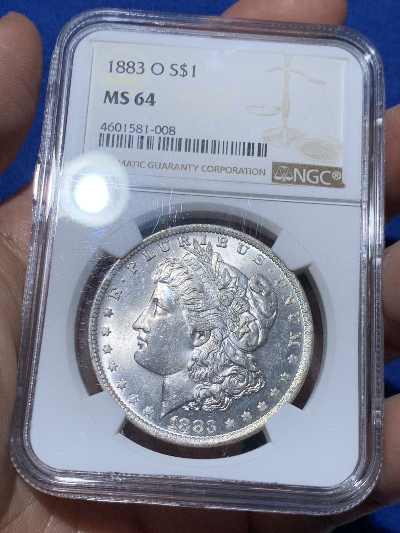 《竞宝斋》第259场-周日，周一 2场连拍 (全场包邮) NGC MS64 1883年O版 美国摩根银币