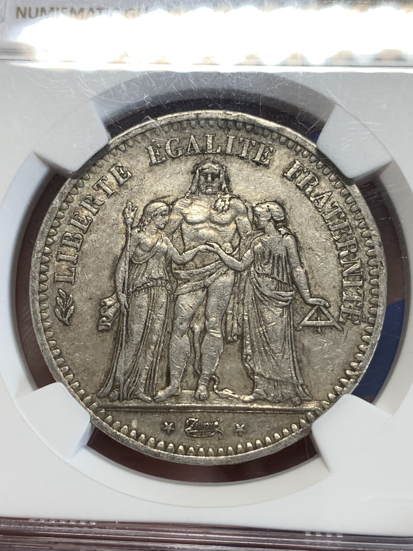 《竞宝斋》第259场-周日，周一 2场连拍 (全场包邮) NGC AU55 法国第二共和1849年大力神5法郎银币