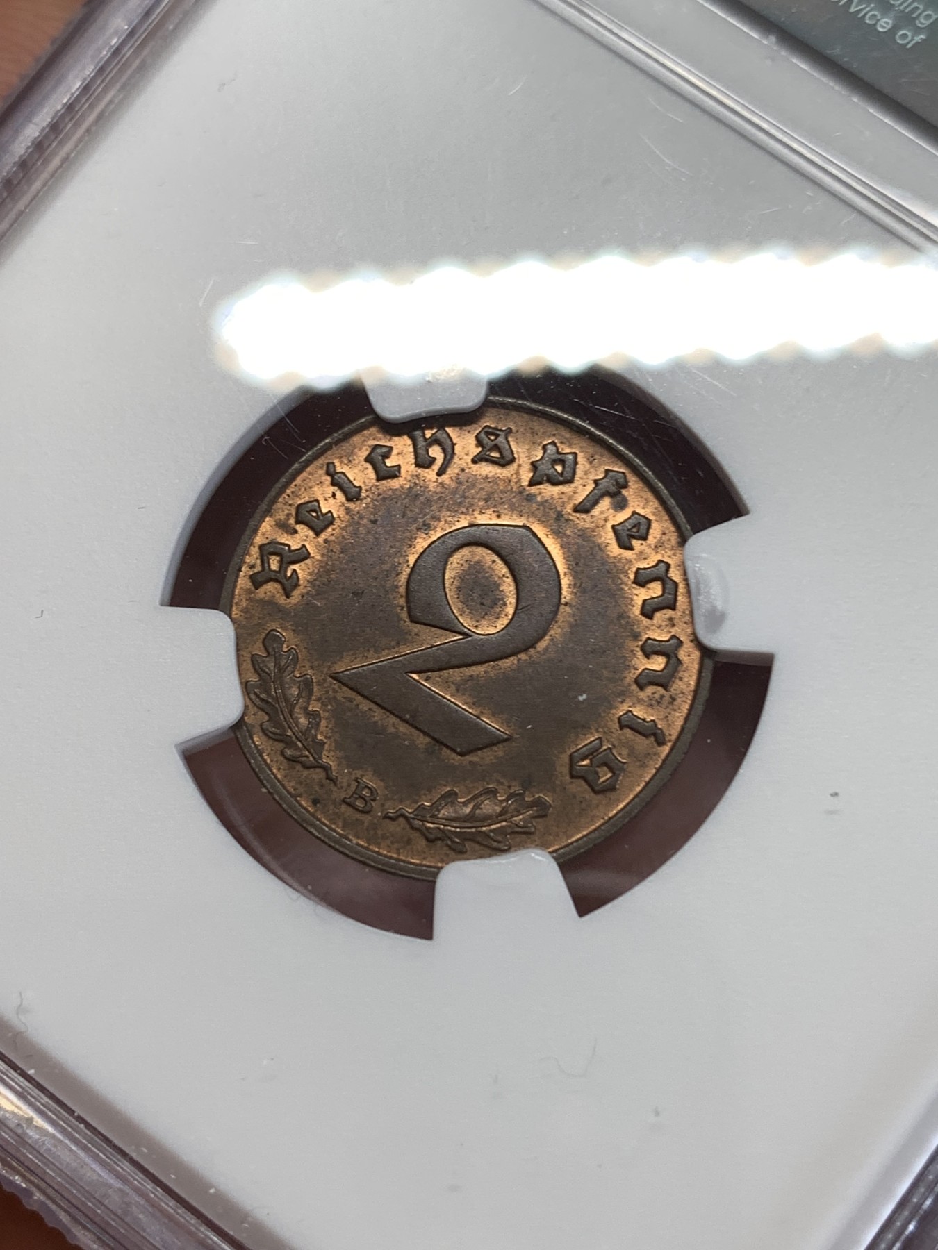 《竞宝斋》第259场-周日，周一 2场连拍 (全场包邮) NGC MS63RB 1939B德国2芬尼