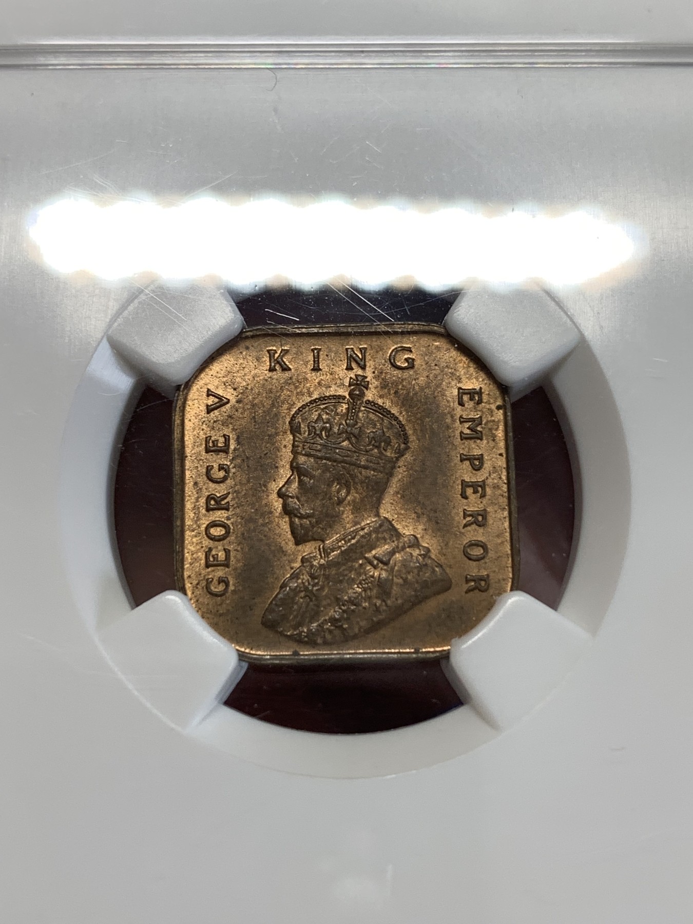 《竞宝斋》第259场-周日，周一 2场连拍 (全场包邮) NGC MS64RB 海峡殖民地1932年1/2分铜币