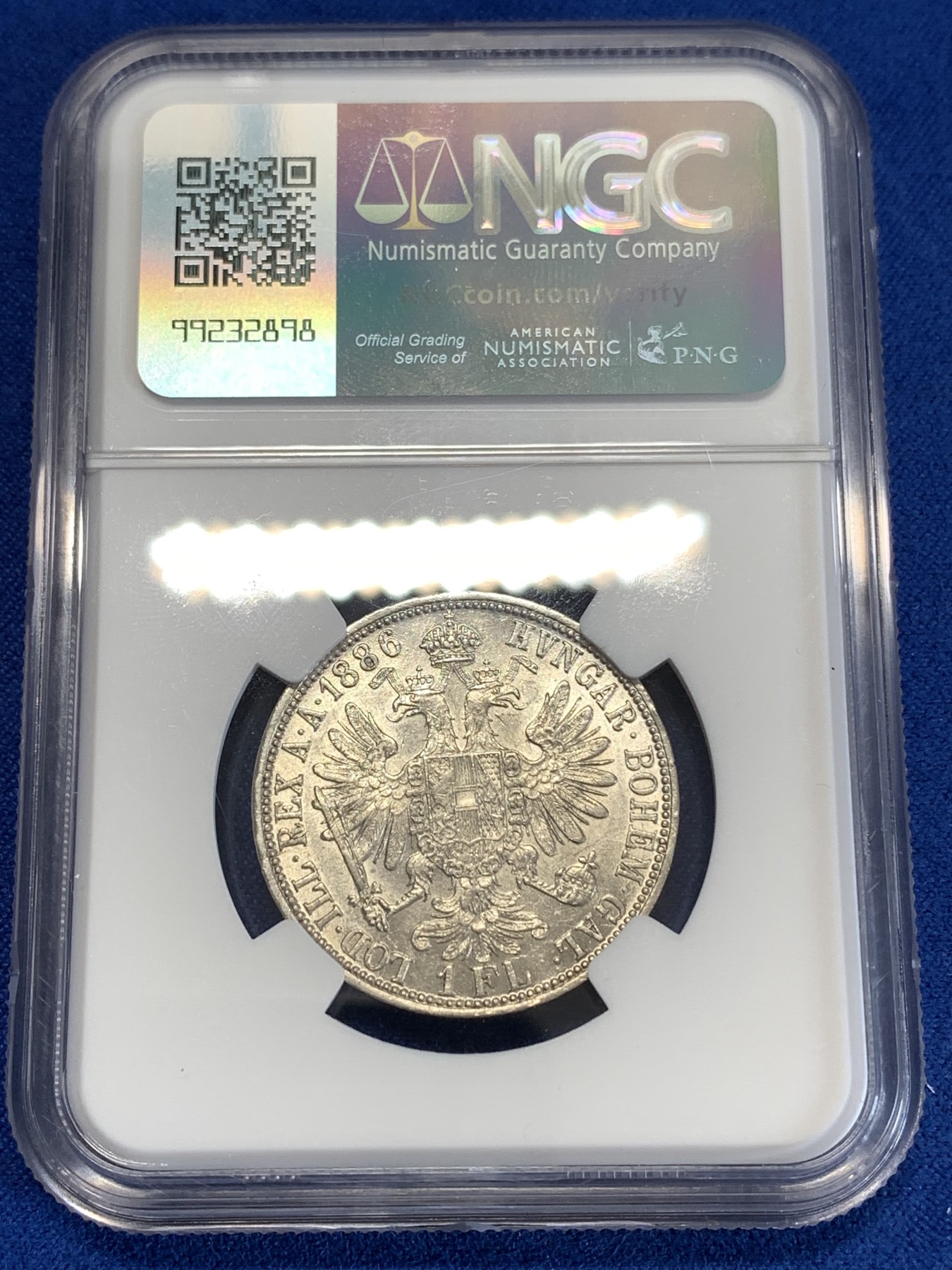 《竞宝斋》第259场-周日，周一 2场连拍 (全场包邮) NGC AU58 奥地利1886年1福林银币