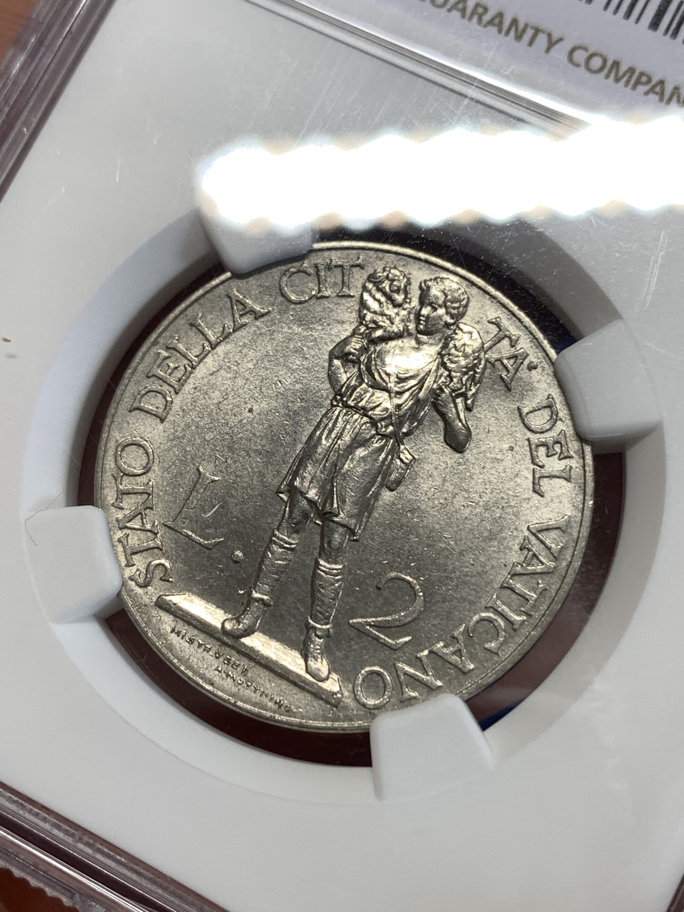 《竞宝斋》第259场-周日，周一 2场连拍 (全场包邮) NGC MS62 梵蒂冈 1937年 扛羊2里拉 经典设计 细节好