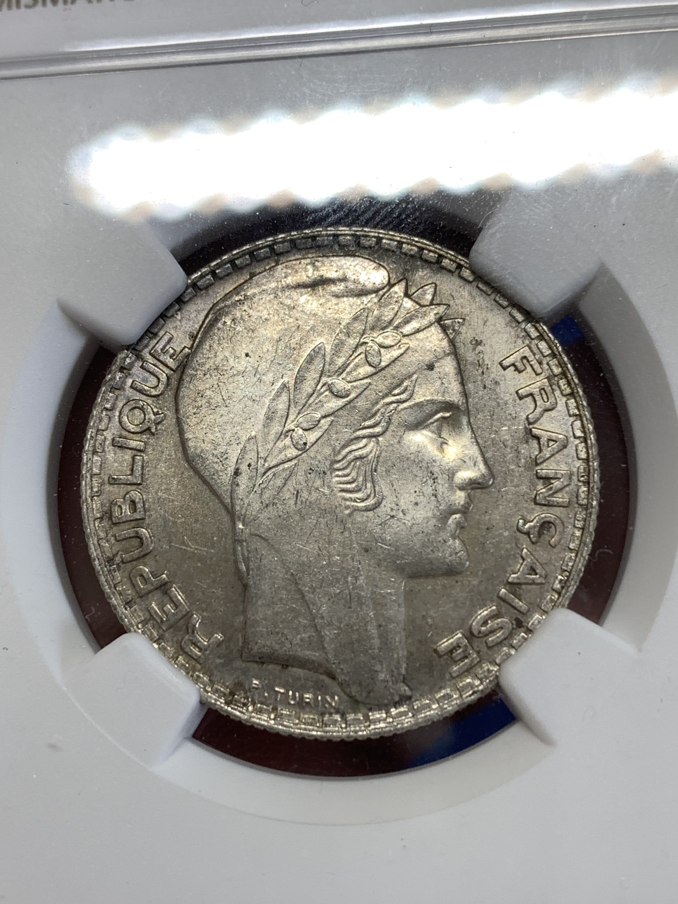 《竞宝斋》第259场-周日，周一 2场连拍 (全场包邮) NGC MS62 法国1931年谷物女神10法郎银币