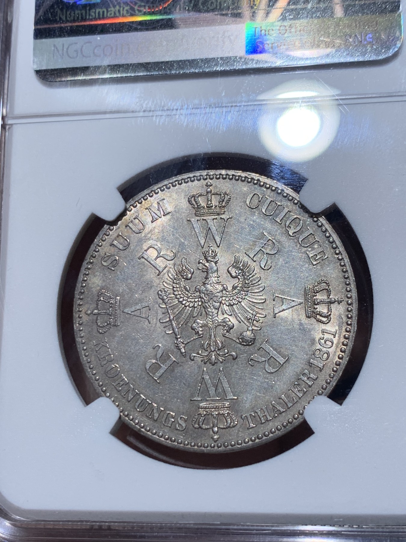 《竞宝斋》第259场-周日，周一 2场连拍 (全场包邮) NGC MS61 德国 1861年 普鲁士 毛衣泰勒银币 黄油彩