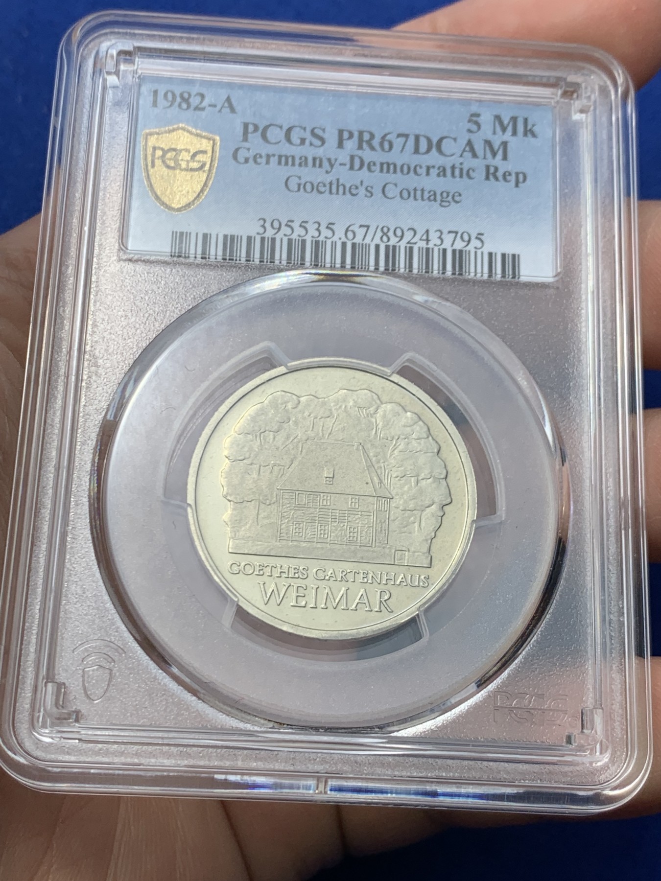 《竞宝斋》第259场-周日，周一 2场连拍 (全场包邮) PCGS PR67DCAM 东德1982年歌德故居精制5马克，东德纪念币精制少见，铸造量仅5500枚