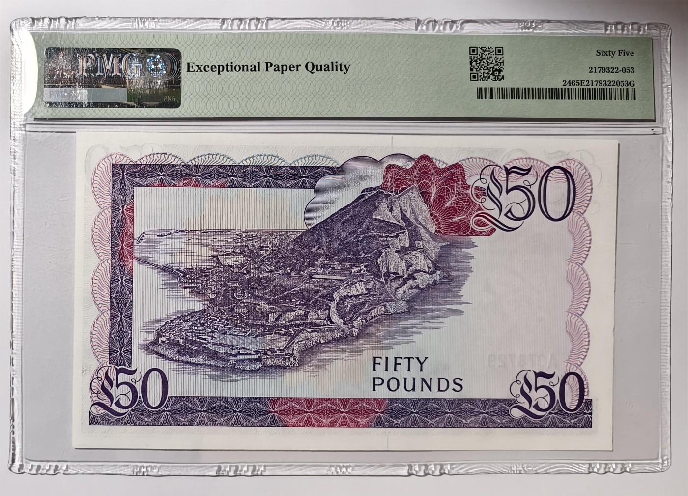 紫瑗钱币——第339期拍卖——纸币场 【首发A冠 PMG 65EPQ】 直布罗陀 1986年 伊丽莎白二世 高冠 50镑 (P-24)