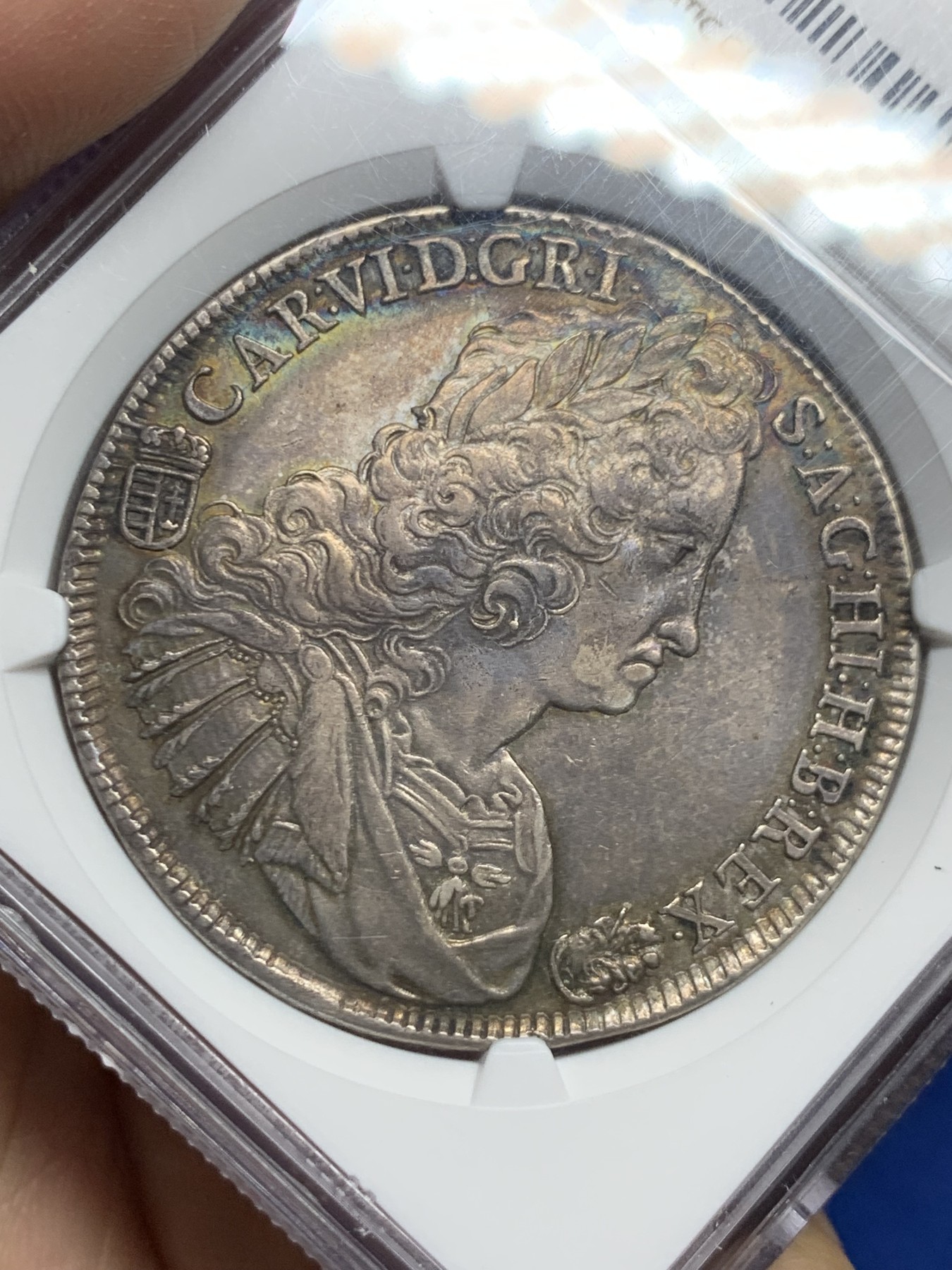 《竞宝斋》第259场-周日，周一 2场连拍 (全场包邮) NGC AU58 1737年 神圣罗马帝国匈牙利卡尔六世泰勒银币 老包浆有彩