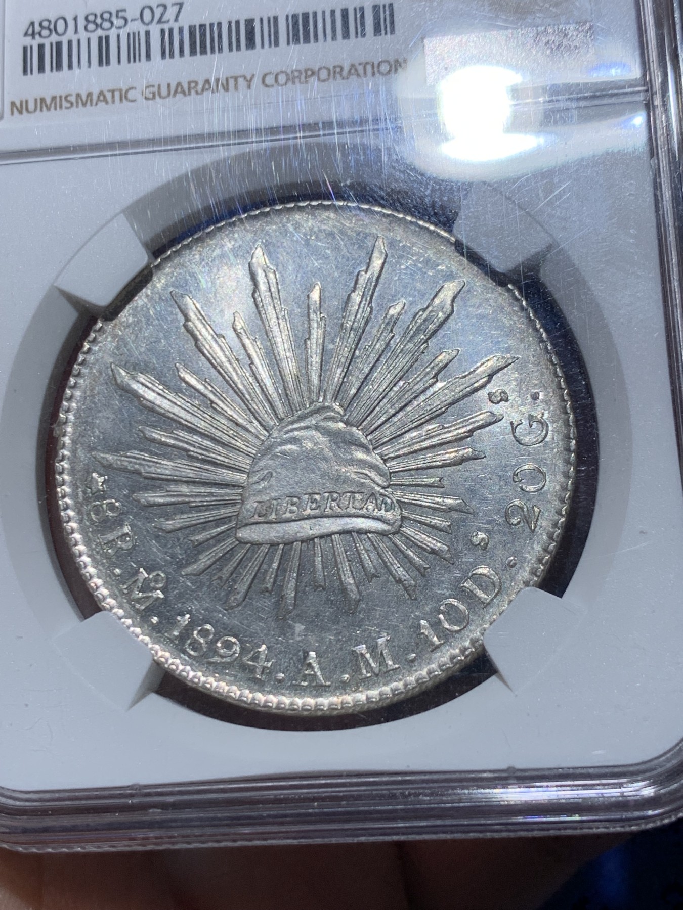 《竞宝斋》第259场-周日，周一 2场连拍 (全场包邮) NGC MS63 墨西哥 1894年MO AM版 花边鹰洋 银币 品相很好