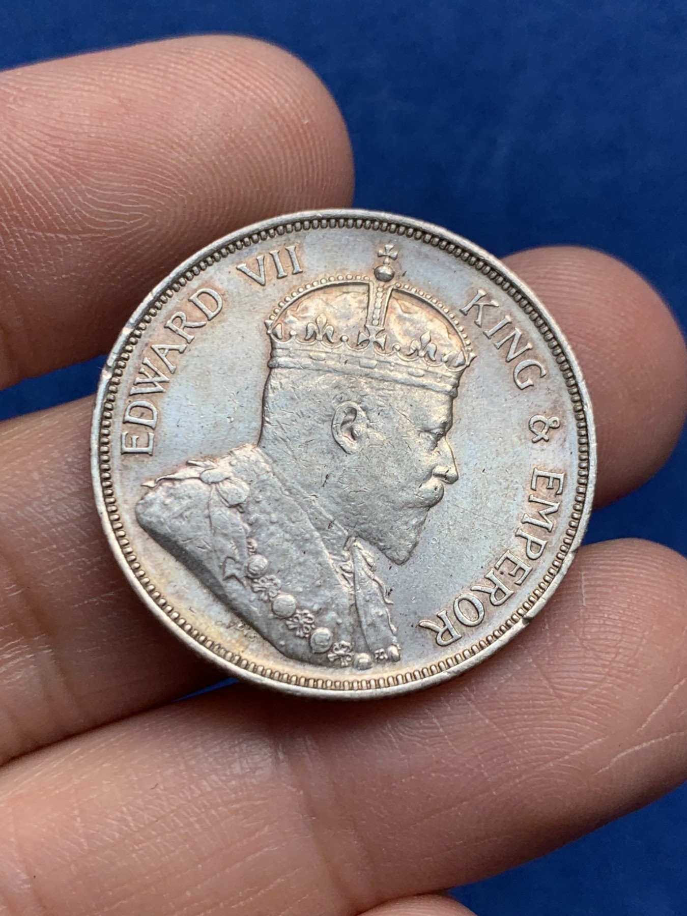 《竞宝斋》第259场-周日，周一 2场连拍 (全场包邮) 英属海峡1907年爱德华七世50分银币