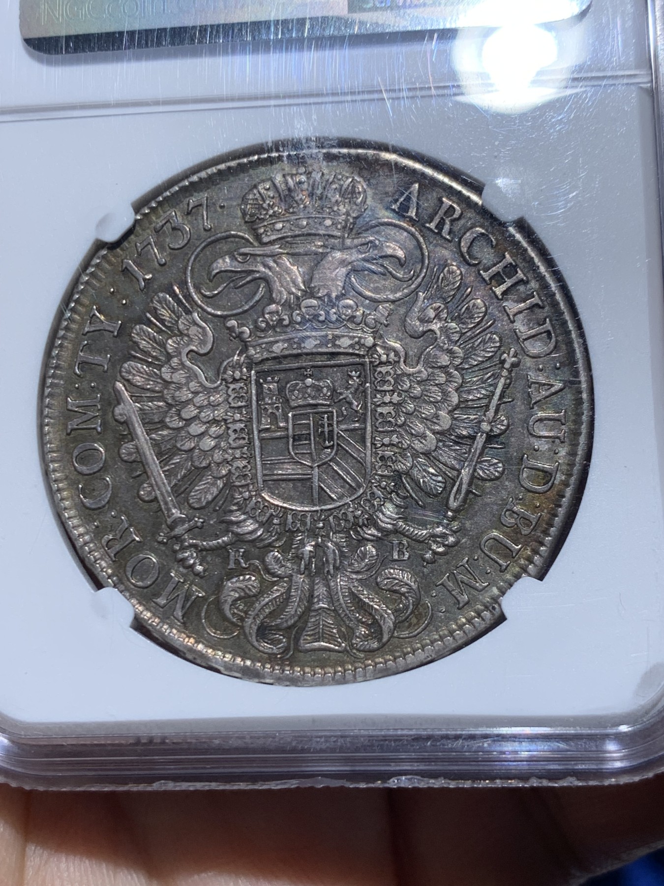 《竞宝斋》第259场-周日，周一 2场连拍 (全场包邮) NGC AU58 1737年 神圣罗马帝国匈牙利卡尔六世泰勒银币 老包浆有彩