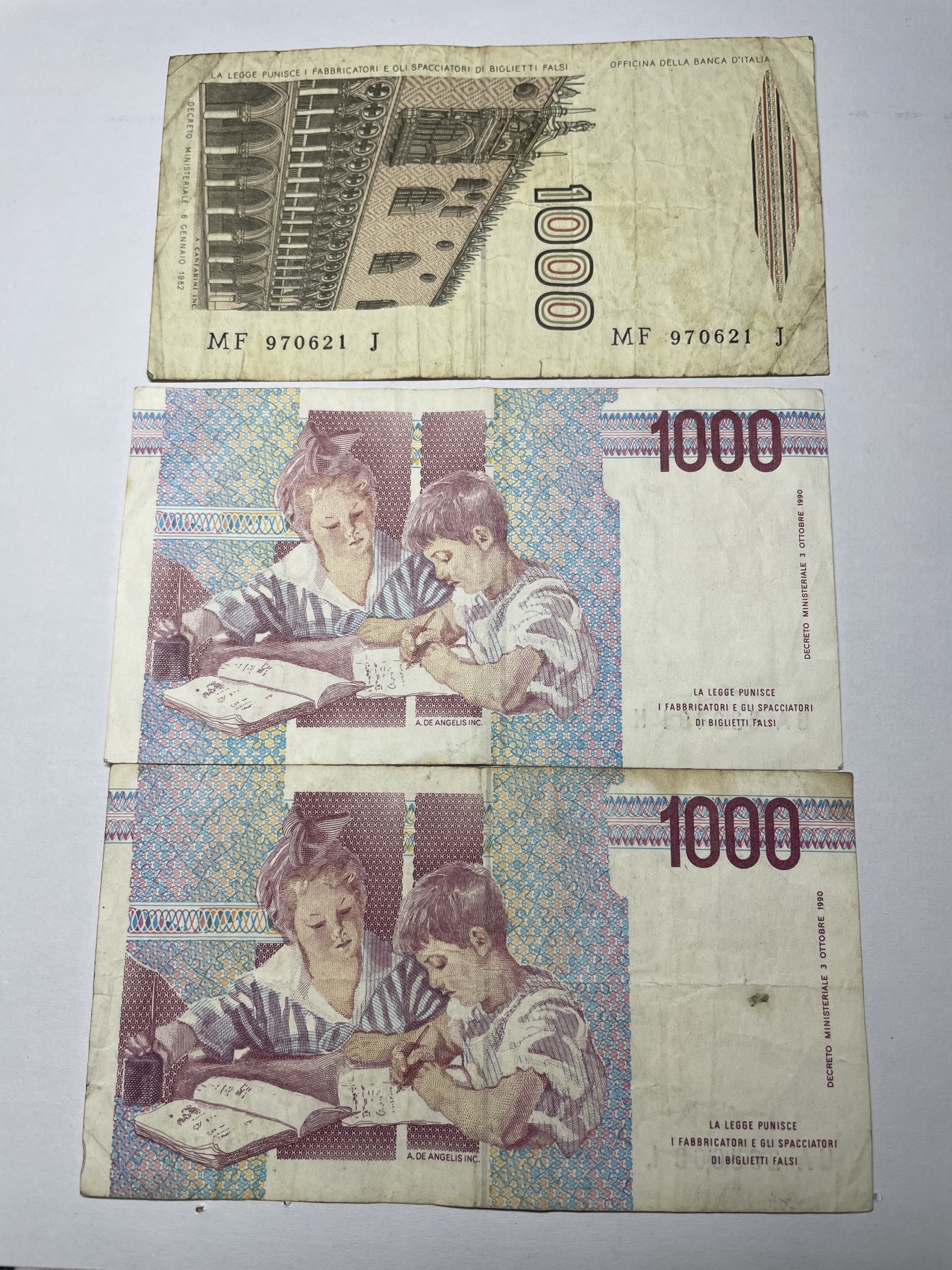 2024年集古藏今外币拍卖第四期-第9场—（总第39拍） 意大利1000里拉3张