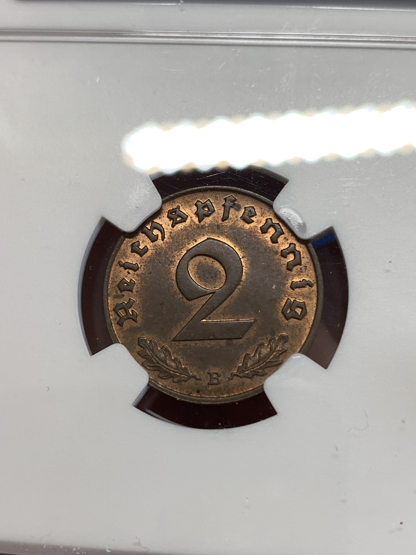 《竞宝斋》第259场-周日，周一 2场连拍 (全场包邮) NGC MS63RB 1939B德国2芬尼