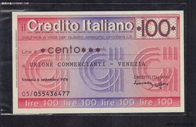 意大利1976年100里拉 威尼斯地方紧急时期临时币 77双尾 实物图 UNC - 意大利1976年100里拉 威尼斯地方紧急时期临时币 77双尾 实物图 UNC