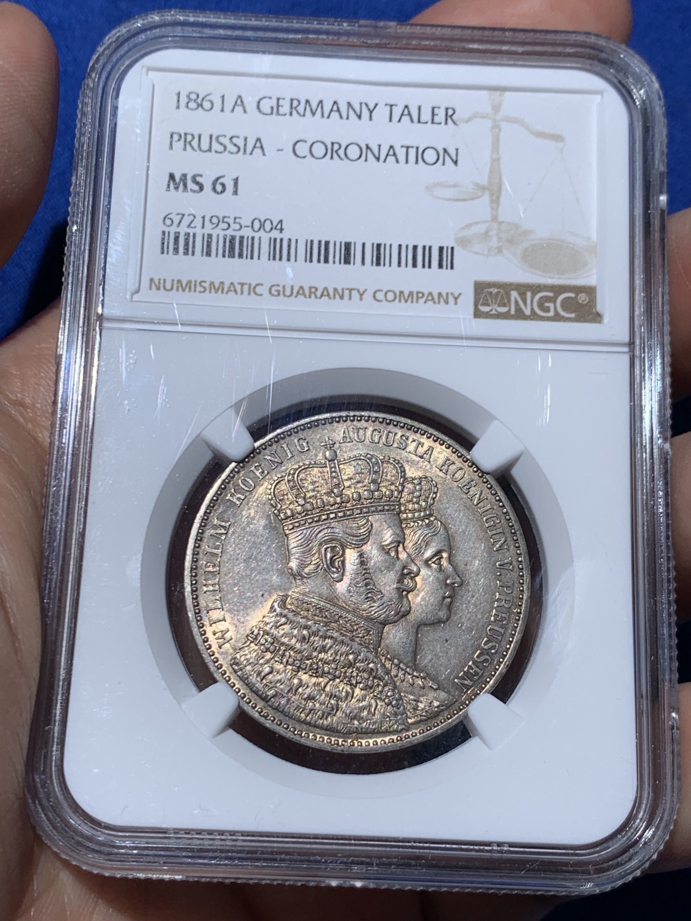 《竞宝斋》第259场-周日，周一 2场连拍 (全场包邮) NGC MS61 德国 1861年 普鲁士 毛衣泰勒银币 黄油彩