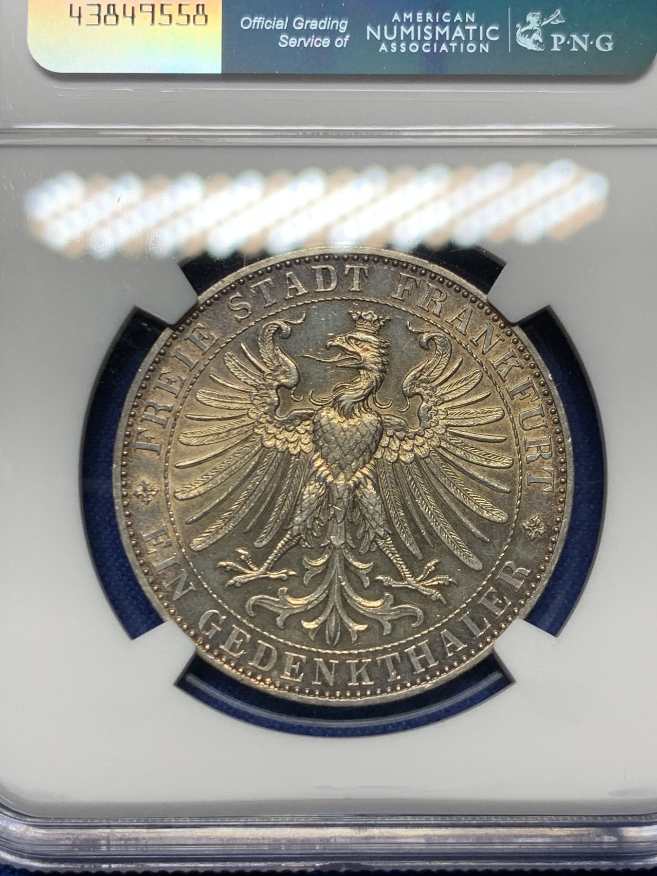 《竞宝斋》第259场-周日，周一 2场连拍 (全场包邮) NGC MS61 德国1863年法兰克福王子会议1泰勒银币