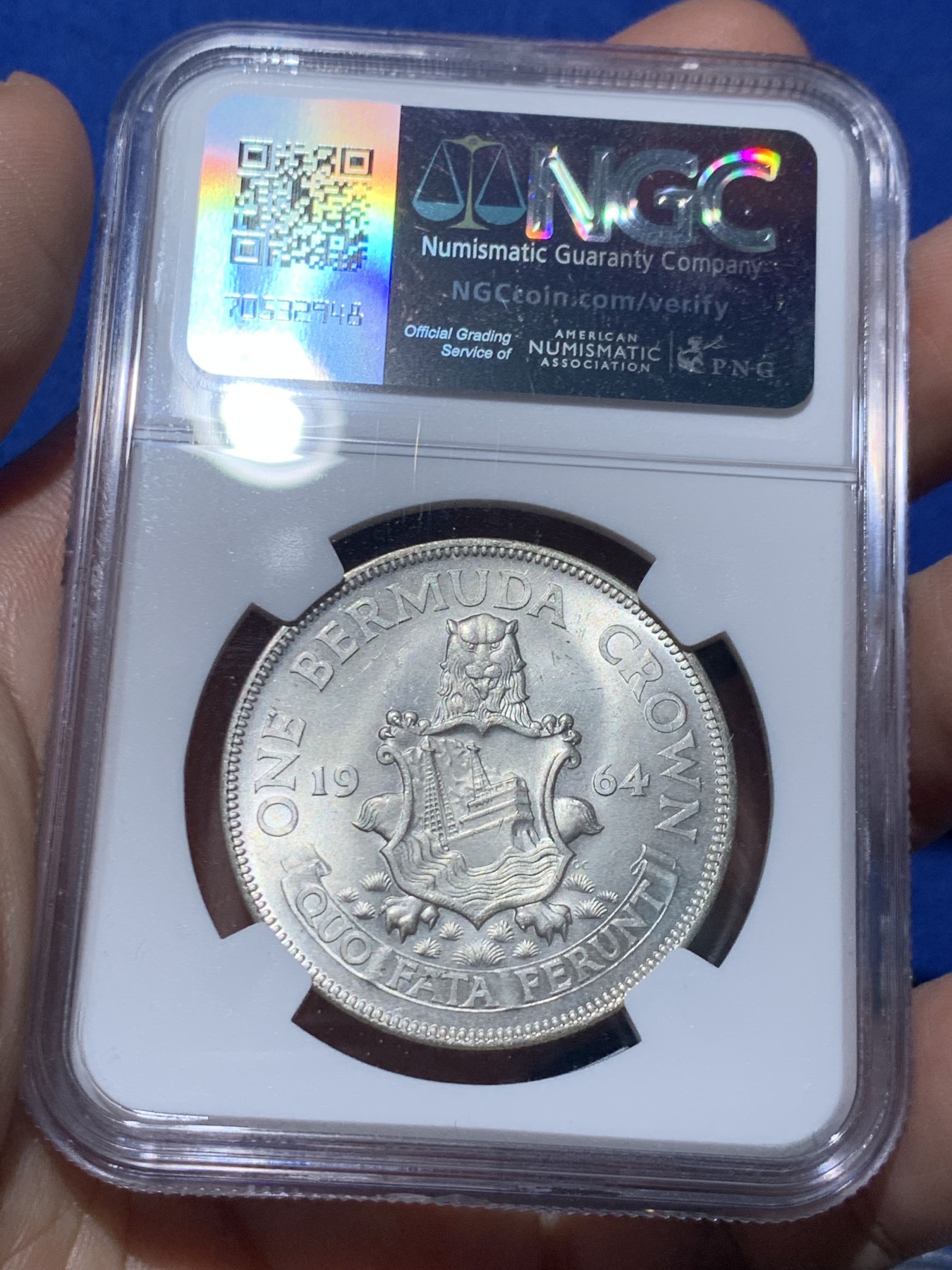 《竞宝斋》第259场-周日，周一 2场连拍 (全场包邮) NGC MS65 英属百慕大1964年伊丽莎白二世青年头像1克朗银币 经典女王头像