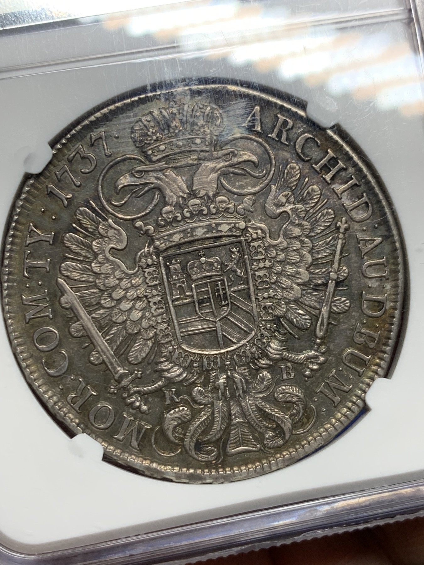 《竞宝斋》第259场-周日，周一 2场连拍 (全场包邮) NGC AU58 1737年 神圣罗马帝国匈牙利卡尔六世泰勒银币 老包浆有彩