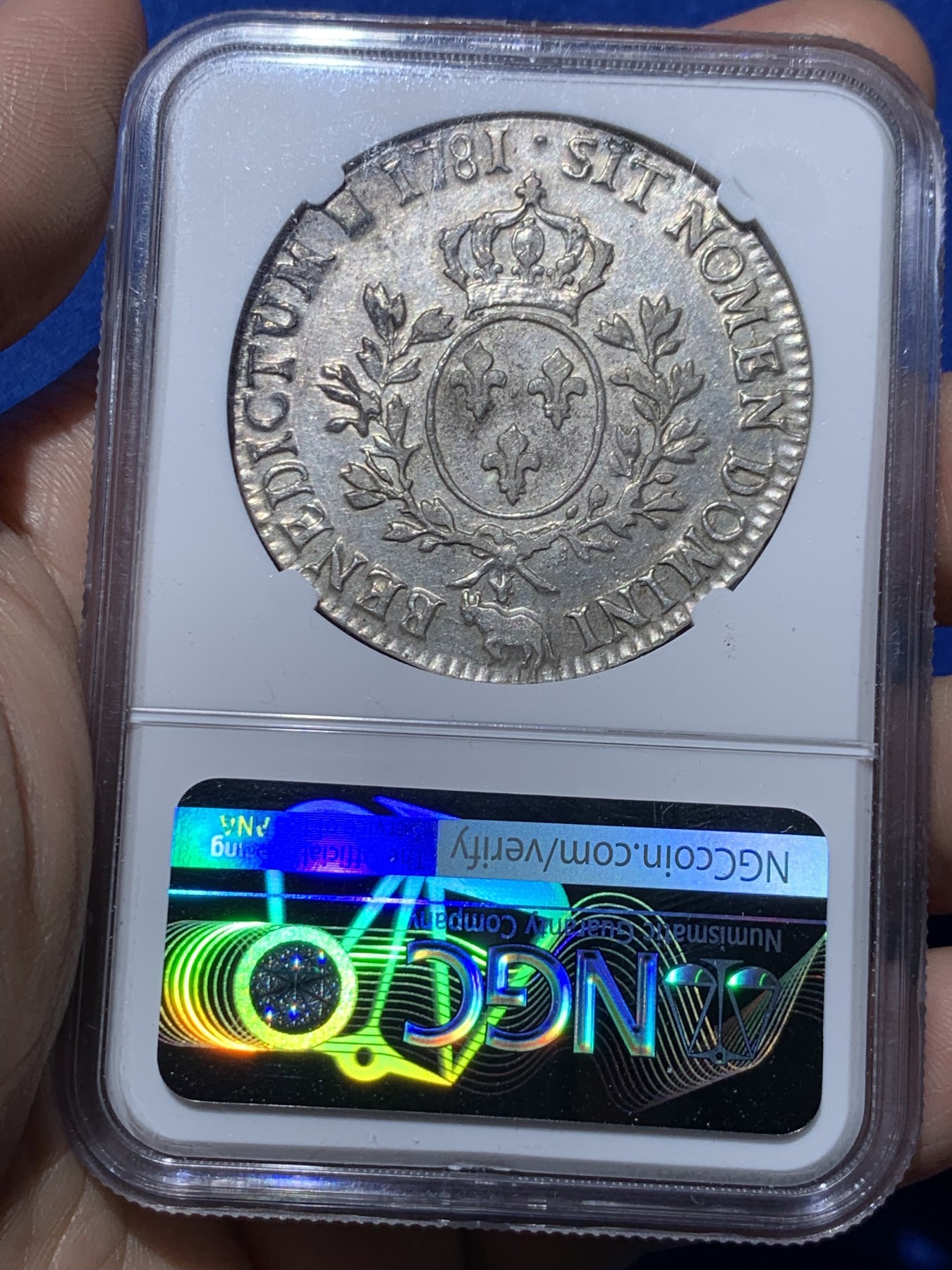 《竞宝斋》第259场-周日，周一 2场连拍 (全场包邮) NGC AU50 1781年法国路易十六埃居 牛标波城铸造，打制不错，没有减重痕，很难得的一枚路易十六