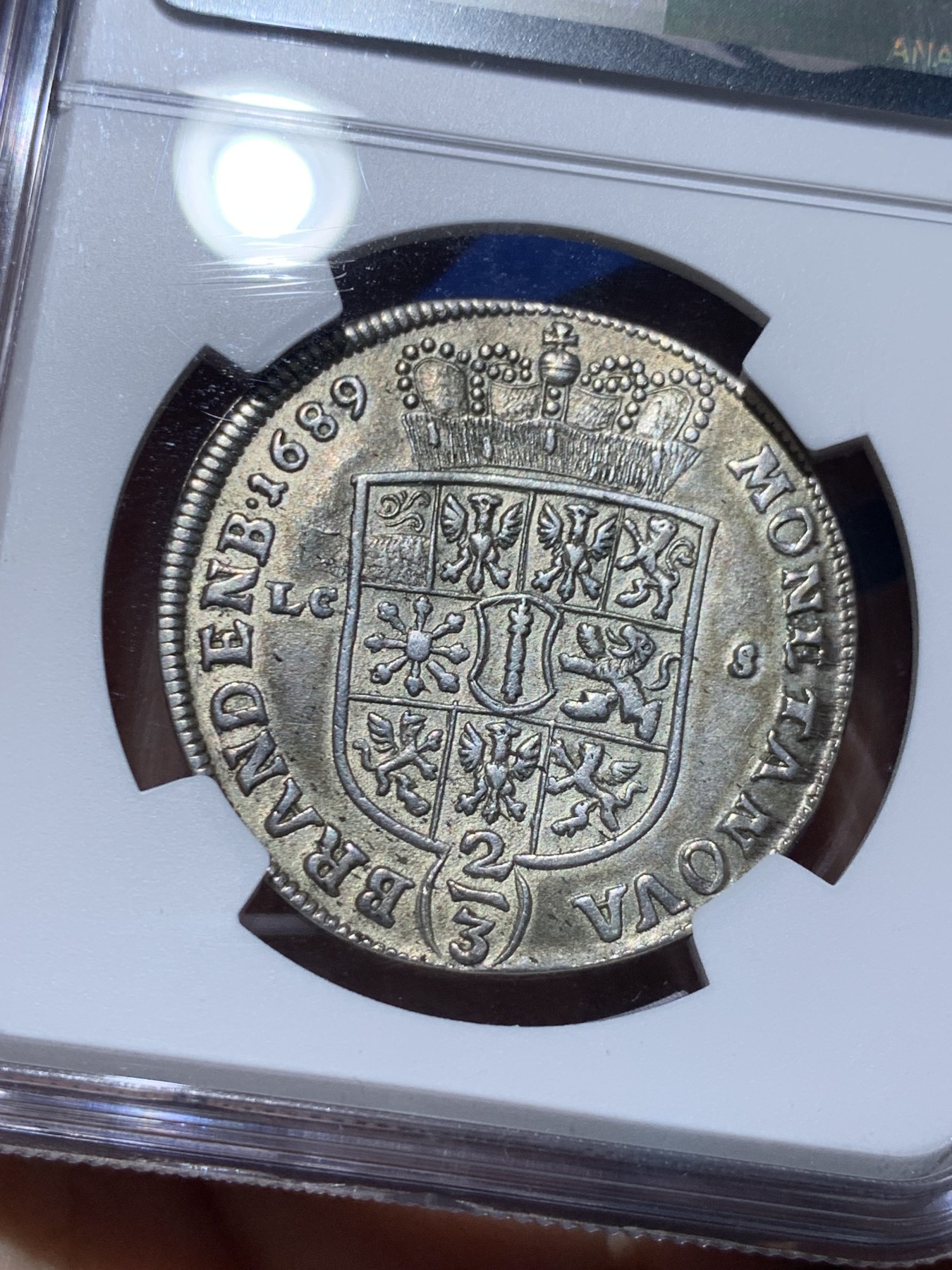 《竞宝斋》第259场-周日，周一 2场连拍 (全场包邮) NGC MS61 1689年 勃兰登堡选帝侯腓特烈三世 2/3泰勒银币