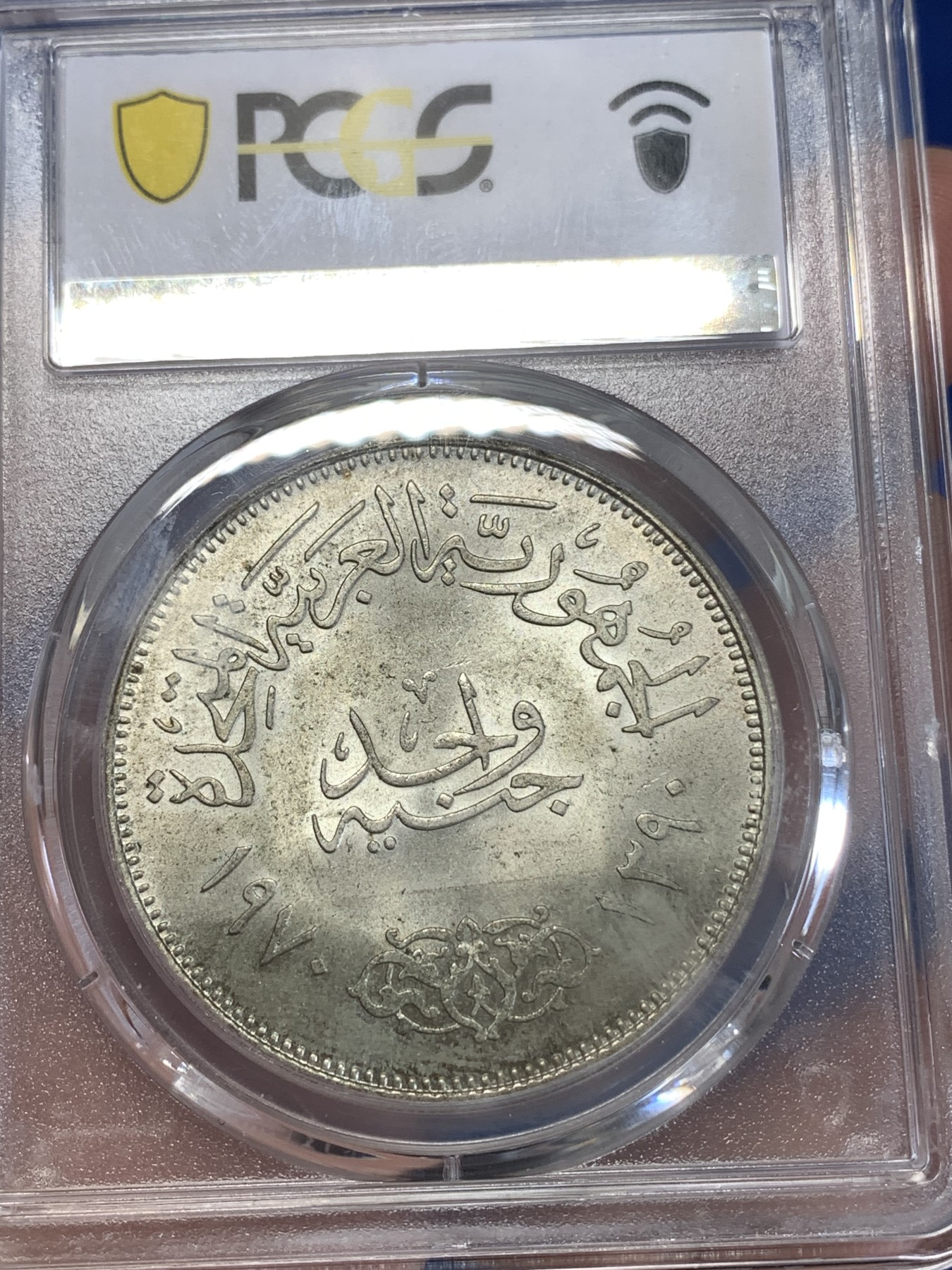 《竞宝斋》第259场-周日，周一 2场连拍 (全场包邮) PCGS MS65 埃及1970年非洲雄狮纳赛尔纪念1磅大银币，该品种65是个坎，往上难度较大