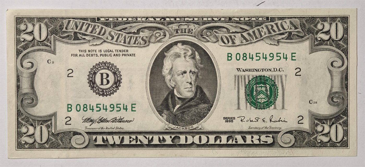 紫瑗钱币——第339期拍卖——纸币场 美国 1995年 B版 无序列 安德鲁·杰克逊 20美元 小头版 UNC