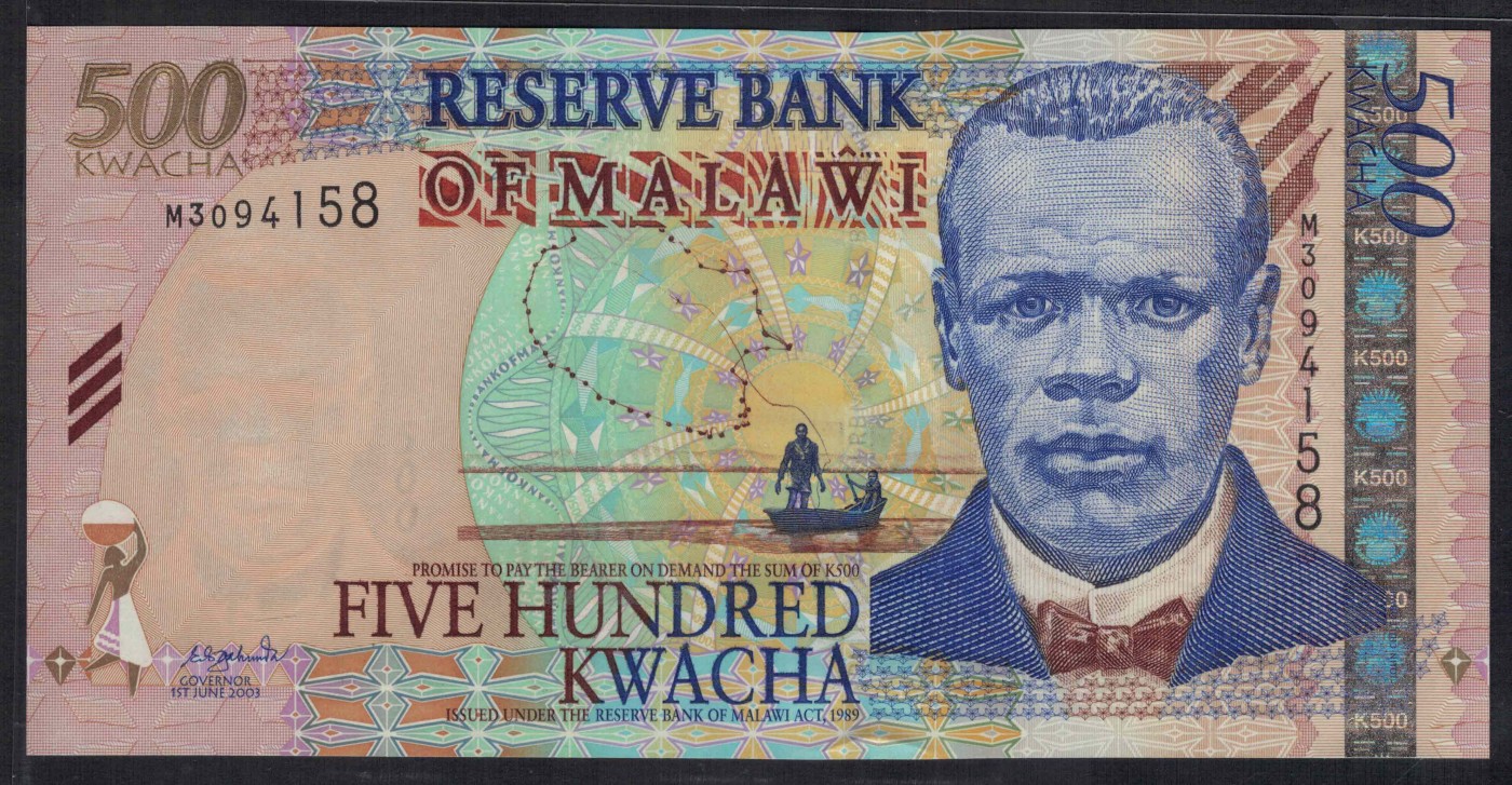 马拉维2003年500克瓦查 P-48a 尾8 非洲纸币 实物图 UNC