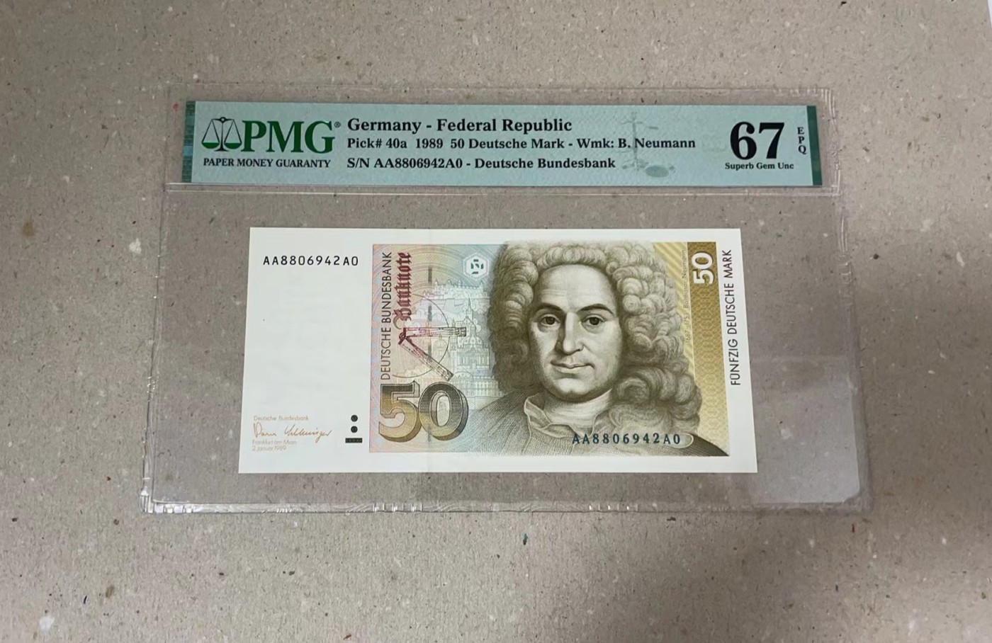 【Blue Auction】✨世界纸币精拍第462期【精】 【AAA冠少见】德国 1989年50马克 PMG67EPQ 高分 