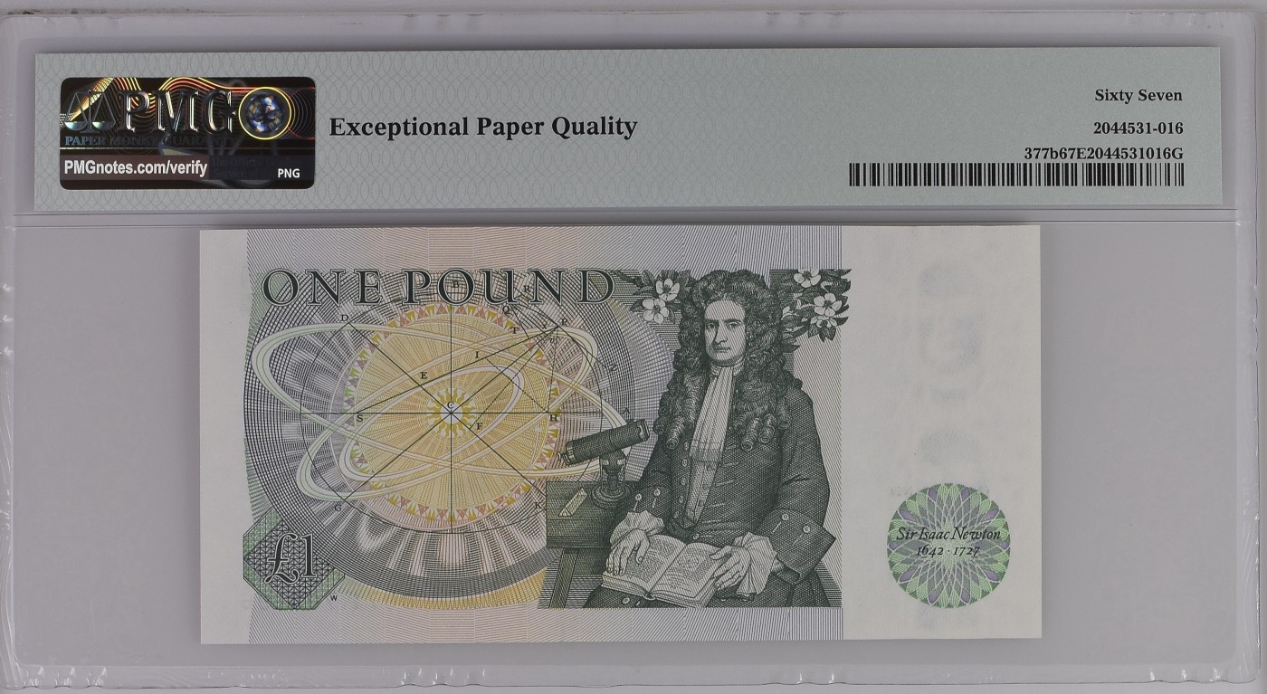 收藏联盟Quantum Auction 第339期拍卖  英国ND (1981-84)年1镑 PMG67 物理学家 牛顿 号码无4