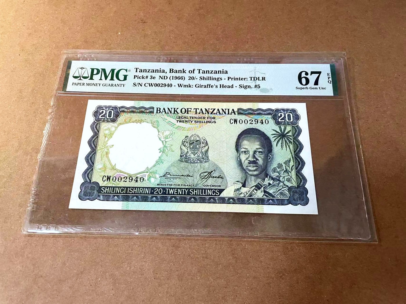 【Blue Auction】✨世界纸币精拍第462期【精】 坦桑尼亚 1996年20先令 PMG67EPQ 高分