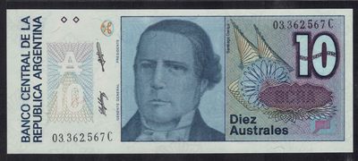 阿根廷1985年至1989年10奥斯特 C冠 P-325b 无4 美洲纸币 实物图 UNC - 阿根廷1985年至1989年10奥斯特 C冠 P-325b 无4 美洲纸币 实物图 UNC